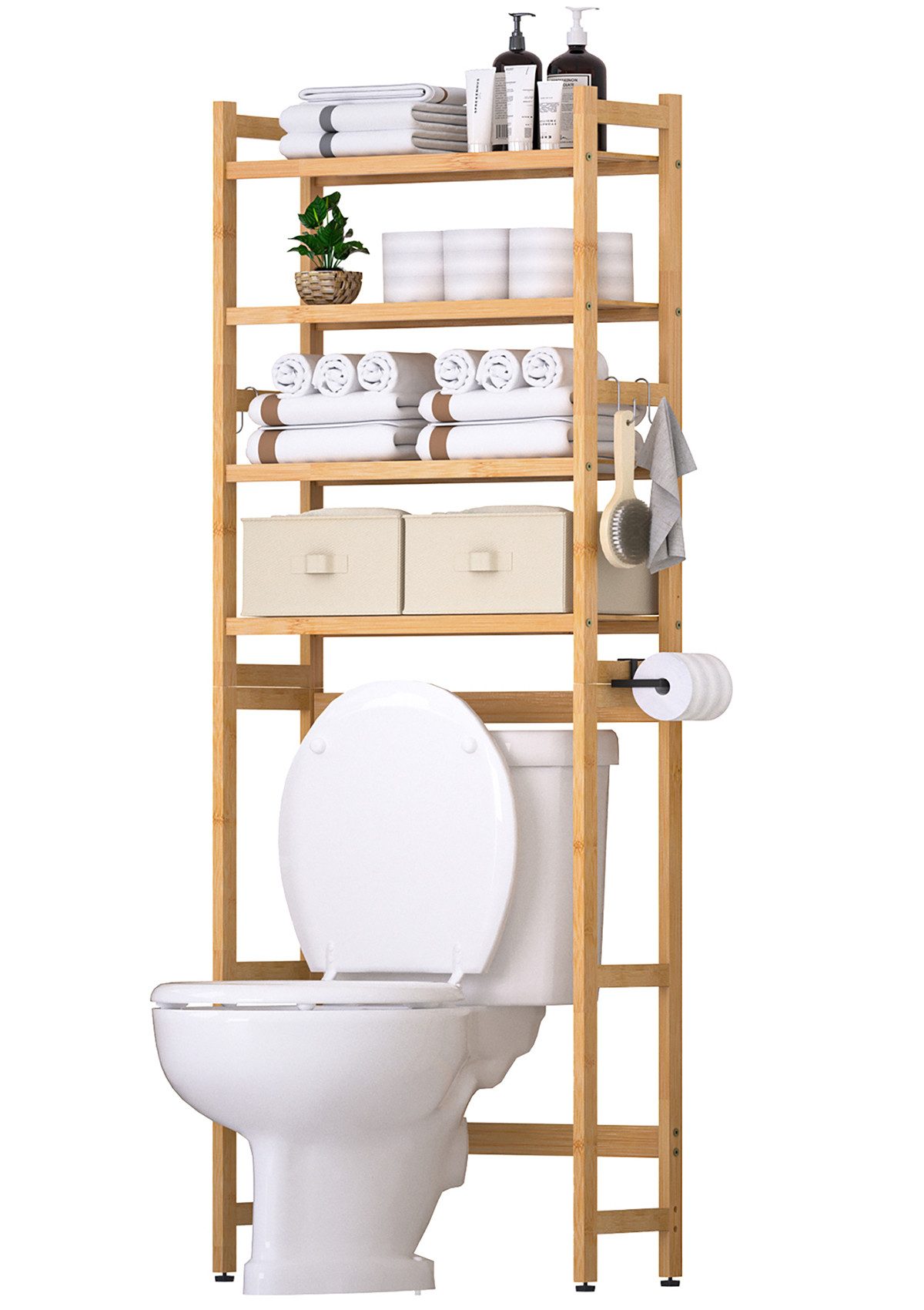 Yorbay Badregal Toilettenregal Bambus mit 4 Etagen & 2 Aufbewahrungskörben, günstig online kaufen