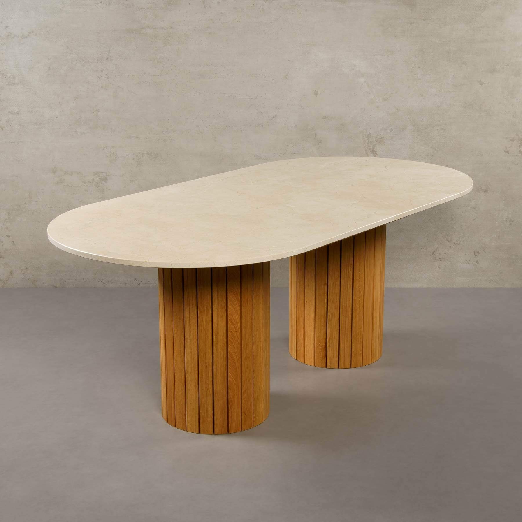 MAGNA Atelier Esstisch Montana mit ECHTEM MARMOR, Esstisch Tisch rund, Eichenholz Gestell, 200x100x76cm Crema Marfil