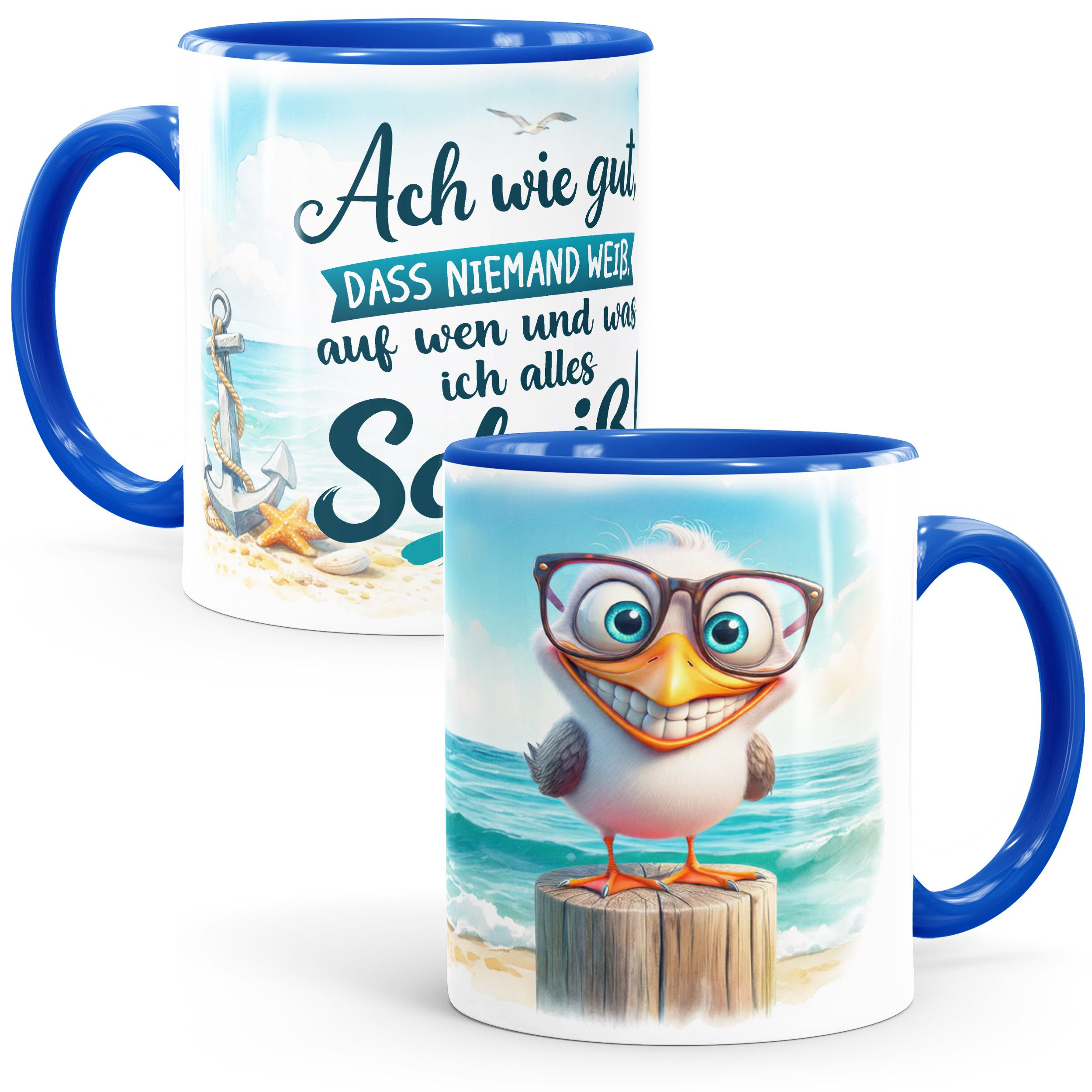 MoonWorks Tasse Tasse Möwe Spruch - Ach wie gut dass niemand weiss - Bürotasse, Keramik