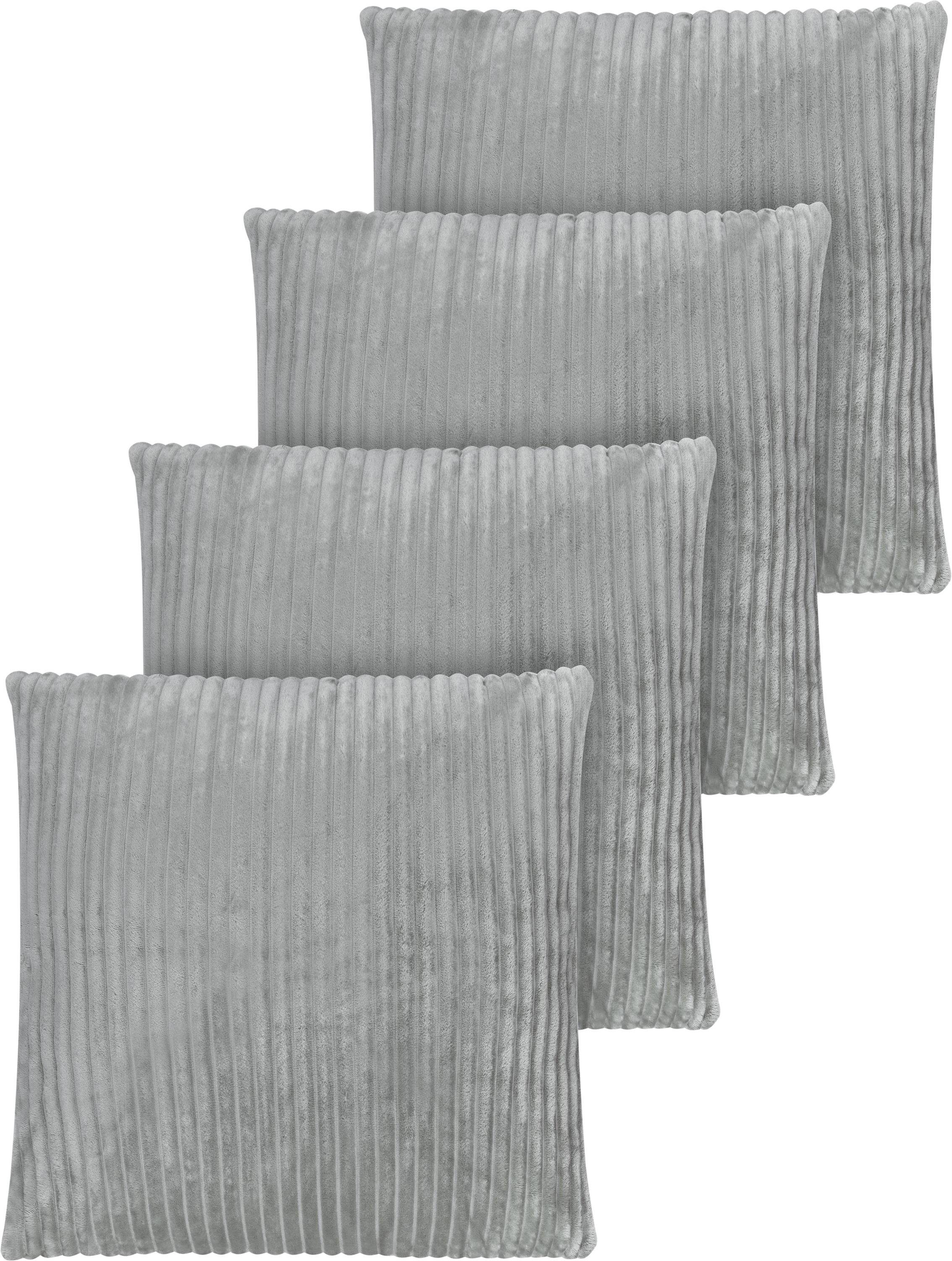 Aspero Dekokissen 4er Material cm, Kissenbezüge Hellgrau aus Streifen-Flanell 45x45 aus hautsympathischem Sofakissen Weiche Set