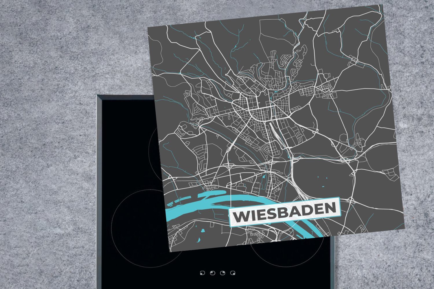 - MuchoWow Stadtplan tlg), Ceranfeldabdeckung, Vinyl, Wiesbaden cm, küche Blau - für Arbeitsplatte 78x78 - Deutschland - Herdblende-/Abdeckplatte Karte, (1