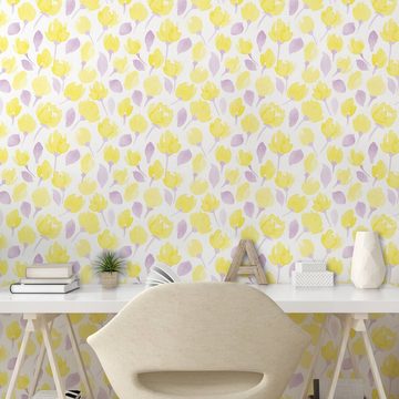 Abakuhaus Vinyltapete selbstklebendes Wohnzimmer Küchenakzent, Garten-Kunst Pastell Aquarell Petals