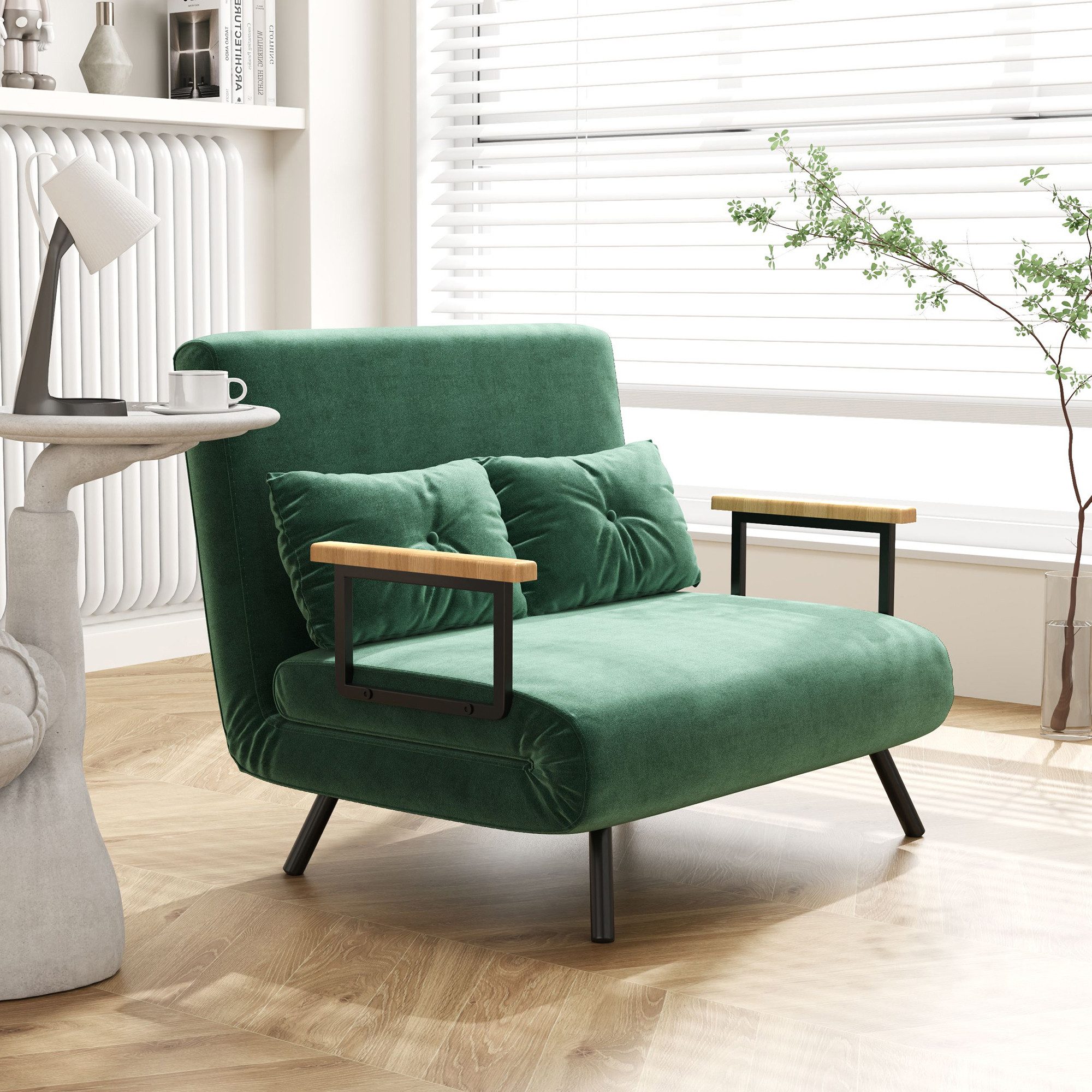 HOMCOM Schlafsofa Zweisitzer mit Bettfunktion, Schlafcouch mit Samtoptik, Verstellbare Couch 1 Teile, 102 x 73 x 81 cm, Grün