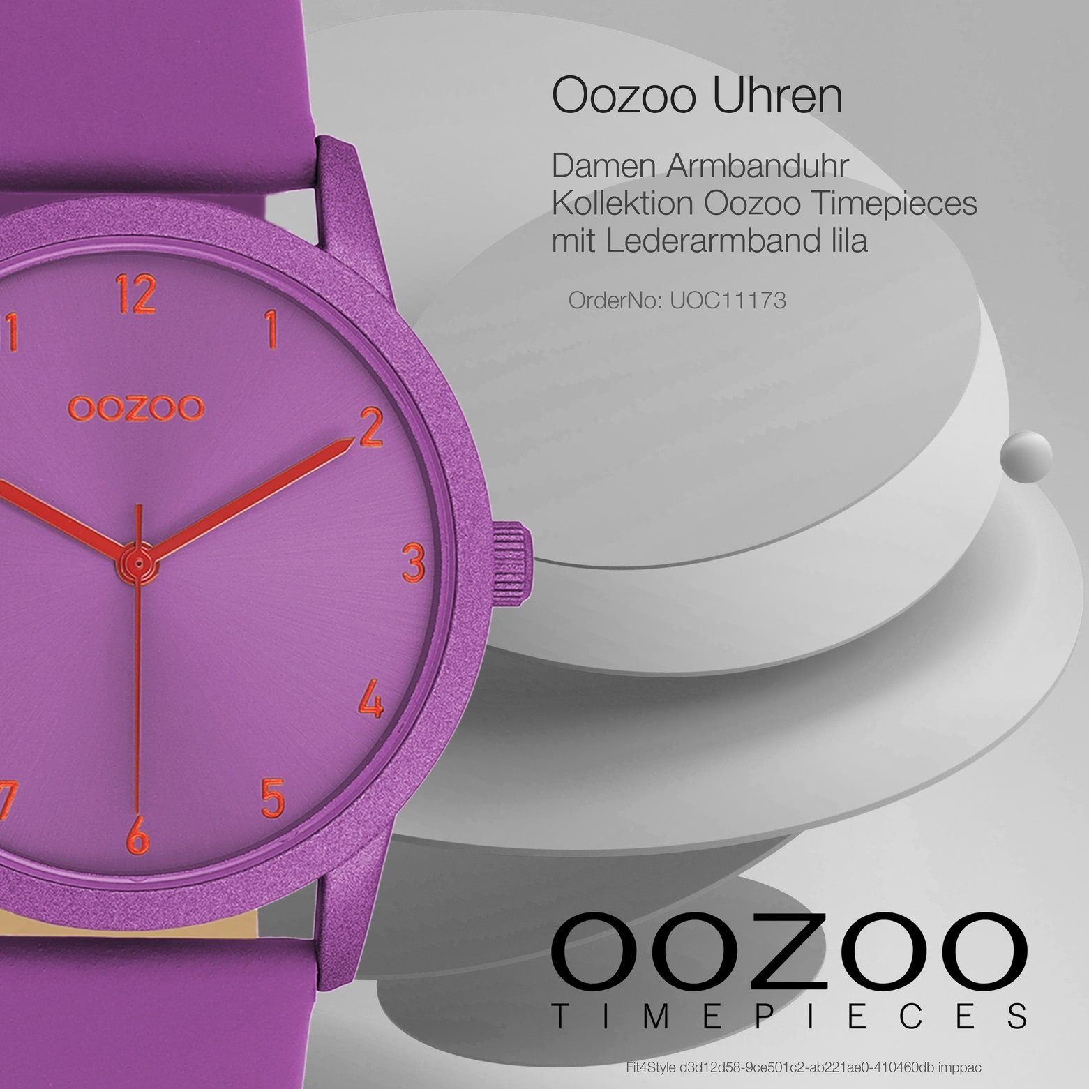 OOZOO Quarzuhr Oozoo Damen Armbanduhr Timepieces Analog, (Analoguhr), Damenuhr rund, mittel (ca. 38mm), Lederarmband lila, Fashion