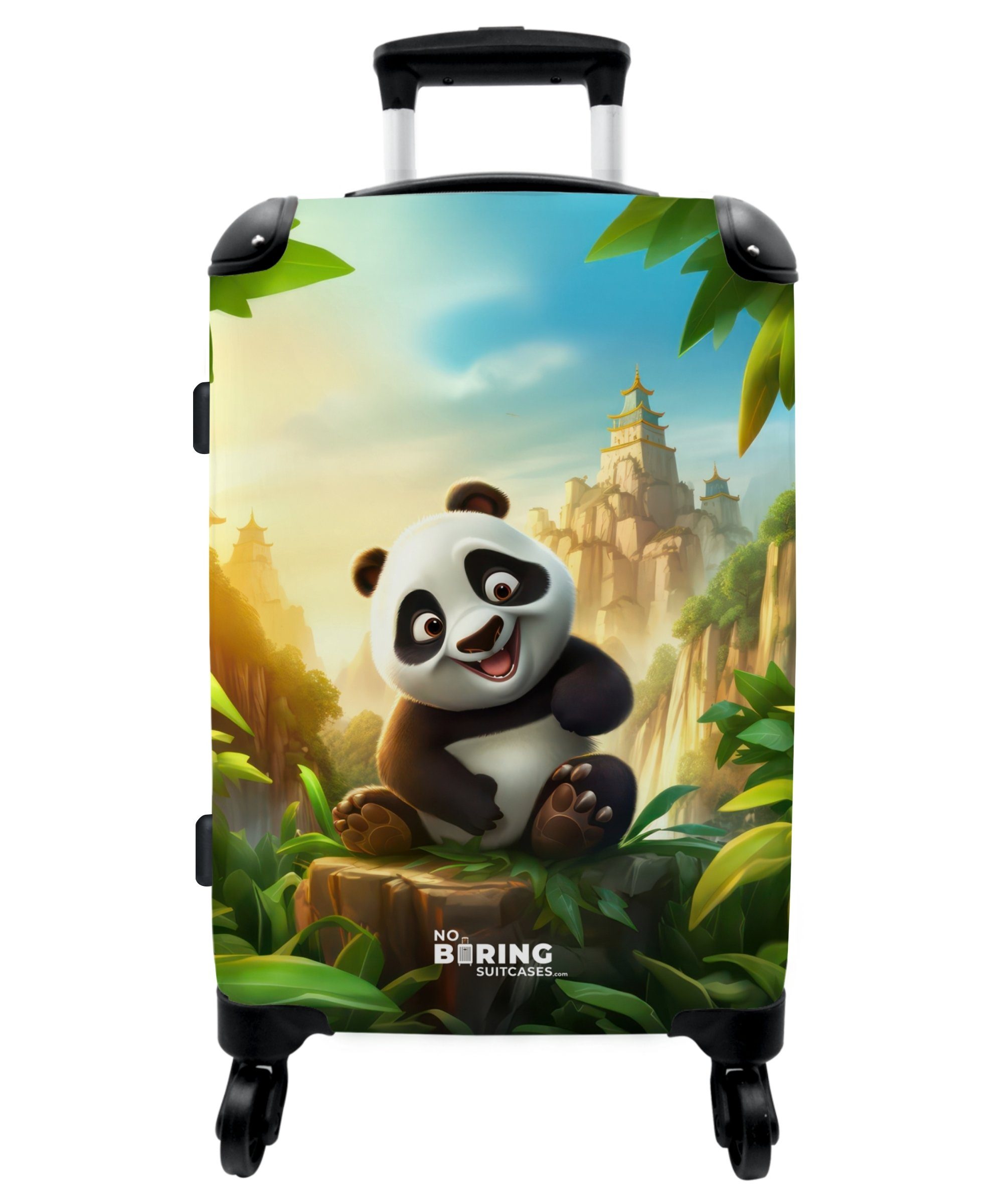 NoBoringSuitcases.com© Koffer 67x43x25cm Panda - Wilde Tiere - Dschungel - Jungen - Kinder, 4 Rollen, Aufgabegepäck Trolley Rollkoffer Große Reisekoffer mit 4 Rollen -