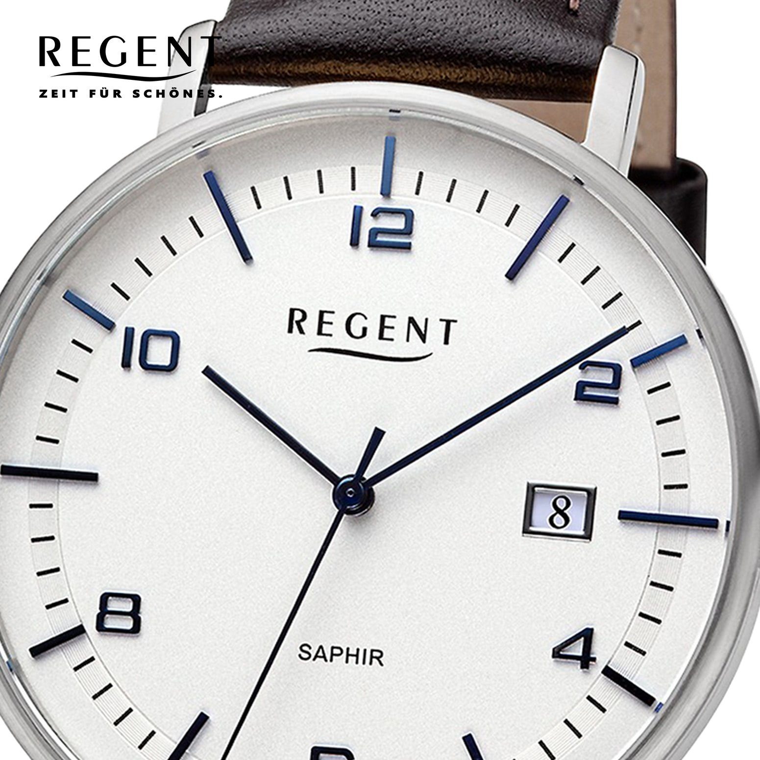 Regent Analog, 42mm), extra Regent groß Lederarmband Herren Armbanduhr Quarzuhr (ca. Herren Armbanduhr rund,