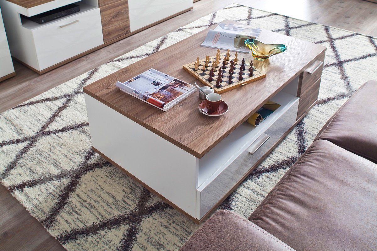 MCA furniture Couchtisch Couchtisch Luzern, 115x70, weiß Hochglanz / Sterling Oak (No-Set), Breite 115 cm,Tischplatte aus Holzwerkstoff