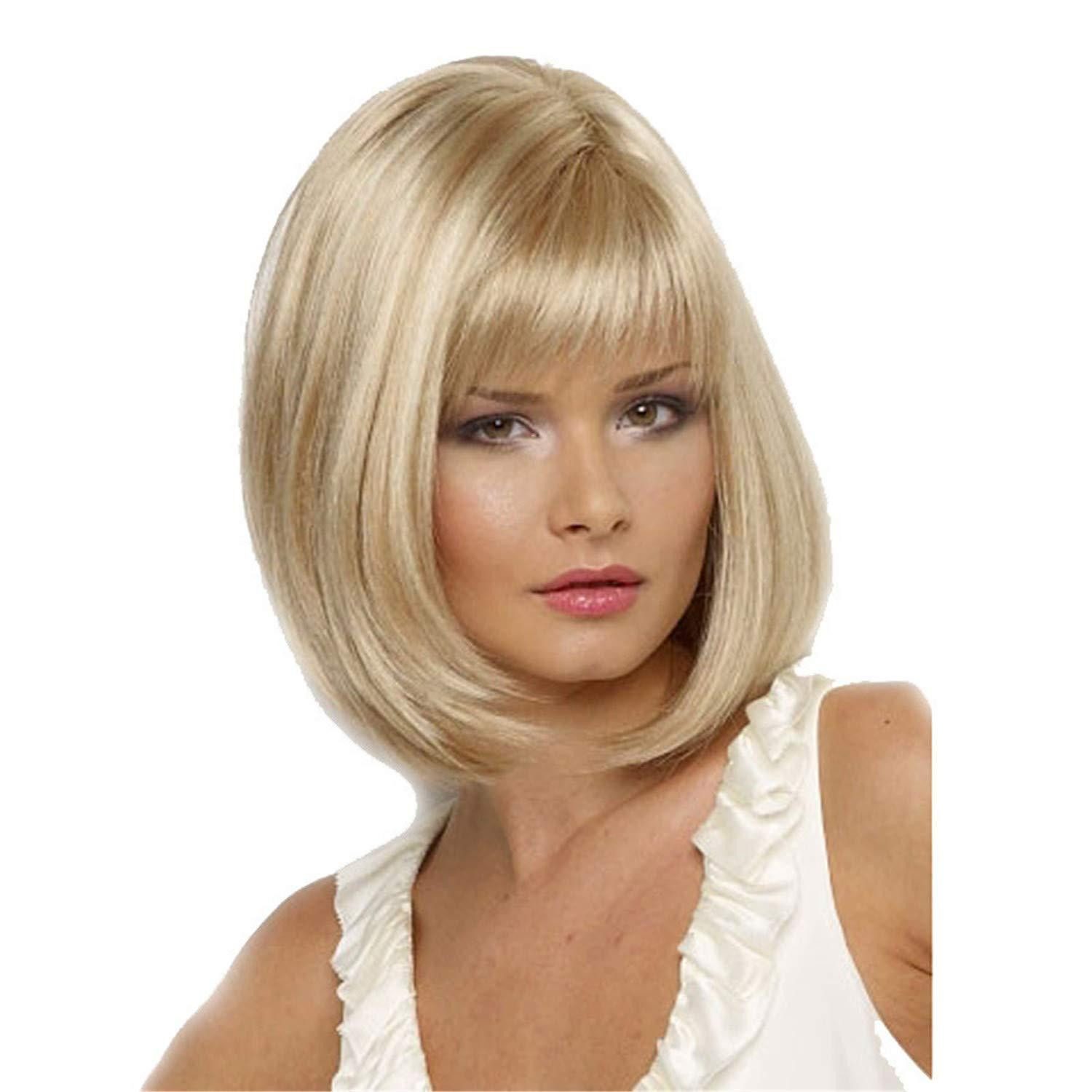 Kunsthaarperücke Kurze blonde Perücke Frauen Naturhaar Synthetische gerade Pony