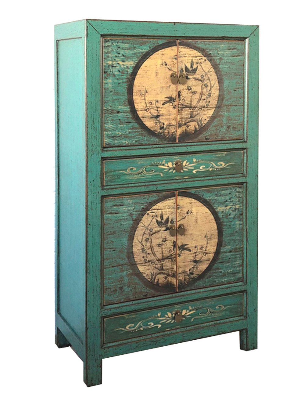 OPIUM OUTLET Kleiderschrank Möbel Asia Vintage Schrank chinesisch (Wohnzimmer Schlafzimmer Landhaus Antik-Stil, asiatisch chinesisch orientalisch) Hochzeitsschrank Hoch-Kommode komplett montiert
