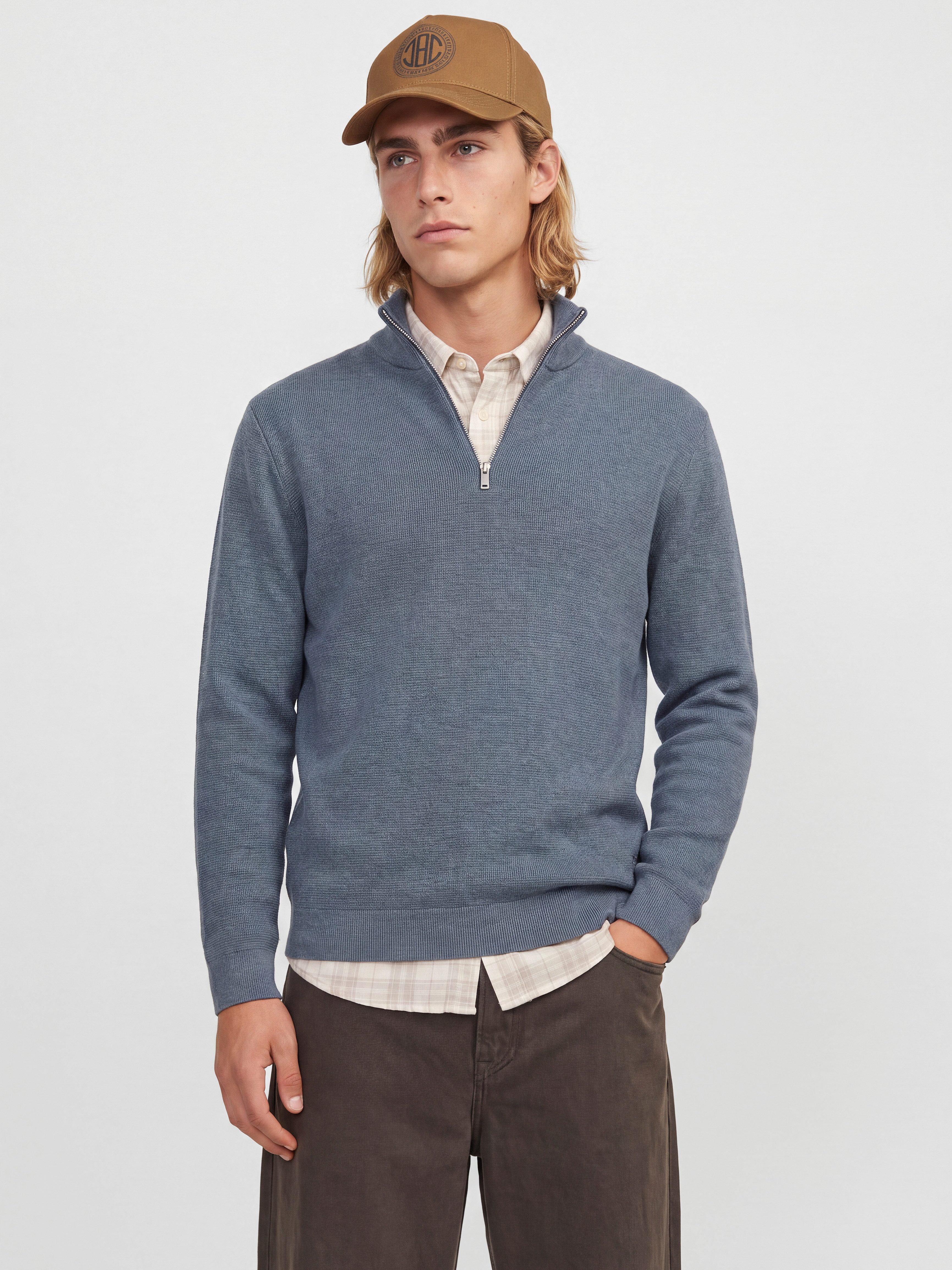 Jack & Jones Troyer JPRBLAMILANO STITCH KNIT HALF ZIP SN Baumwolle, relaxed fit