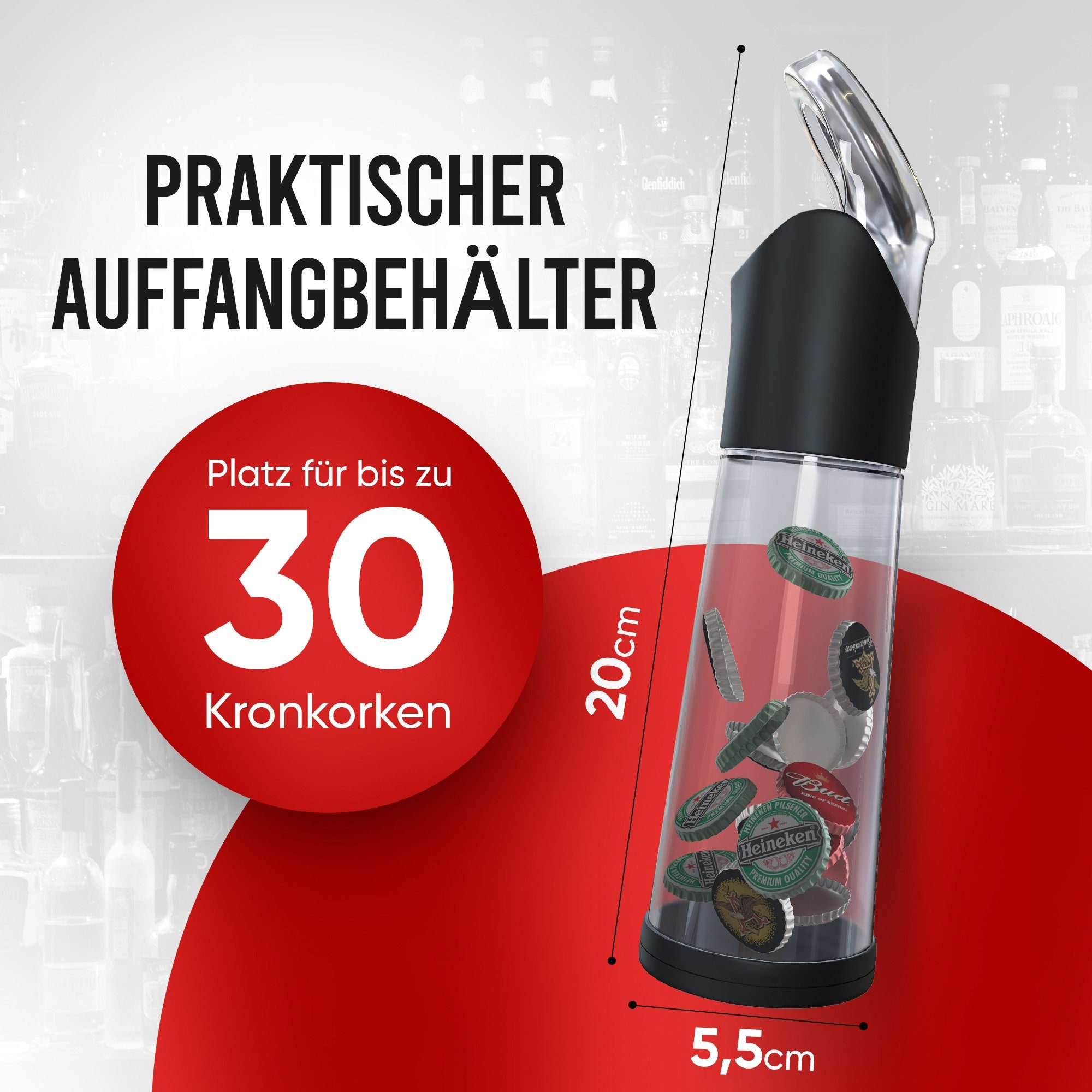 wortek Flaschenöffner Getränkeöffner mit Auffangbehälter Bieröffner (Set, 2-tlg., Flaschenöffner mit Kronkorken Sammler), Geschenk für Männer und Bierliebhaber Biergeschenk