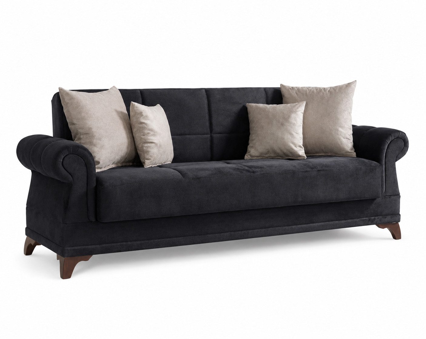 Xlmoebel 3-Sitzer Elegantes schwarzes Textil-Sofa mit hohem Komfort Sofort, 3-Sitzer 1 Teile, Hergestellt in Europa