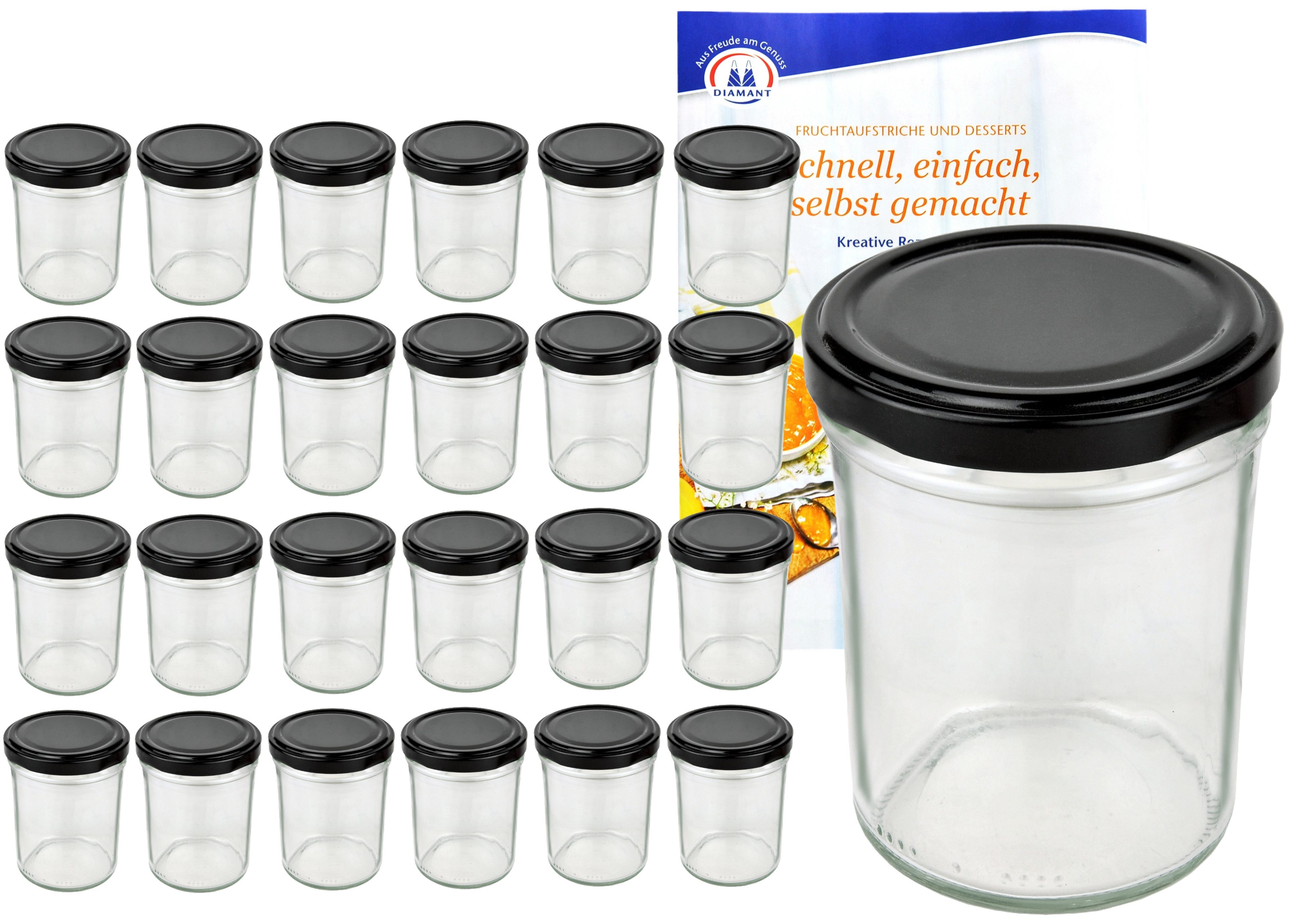 MamboCat Einmachglas 25er Set Sturzglas 230 ml HOCH To 66 schwarzer Deckel incl. Rezeptheft, Glas