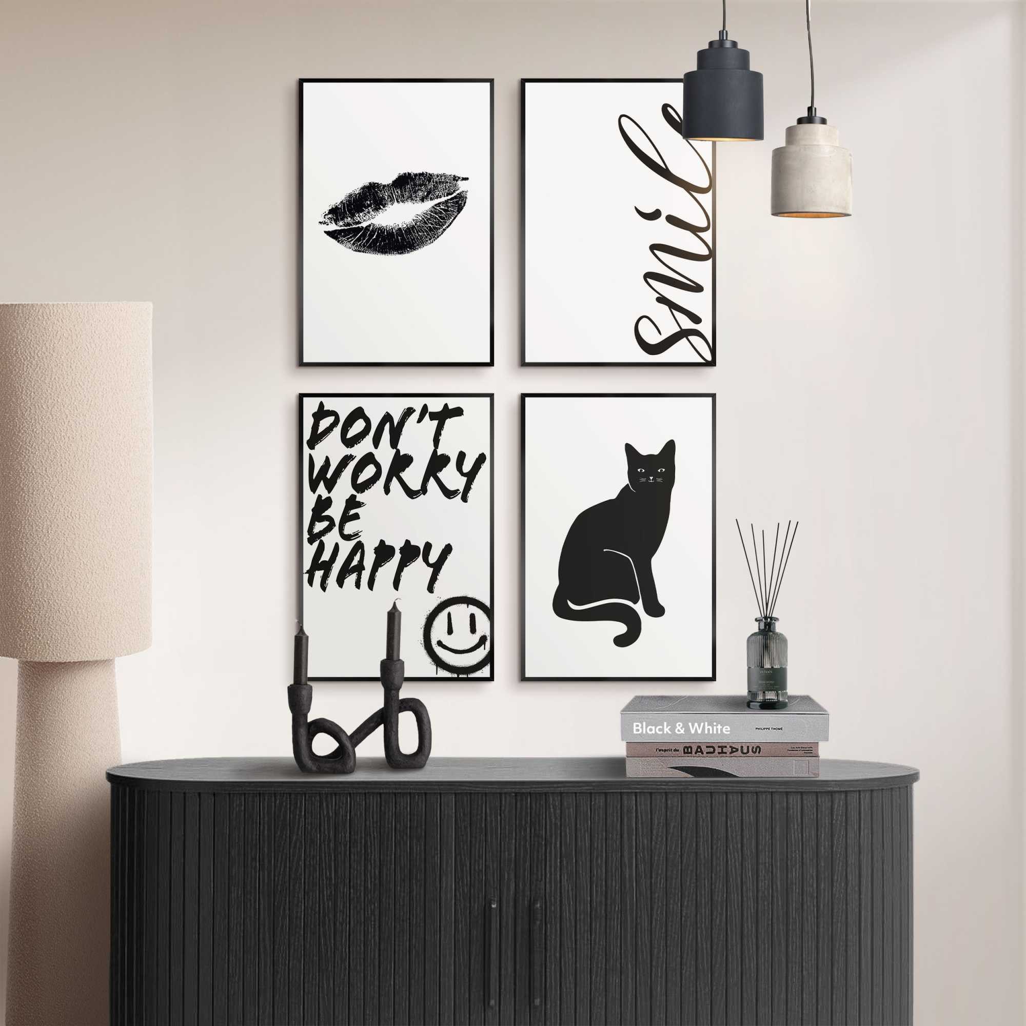 Reinders! Bild mit Rahmen Funky-Paket, Schriftzüge (4 St), Schlafzimmer - Schwarz-Weiß - MDF - Sprüche - 20x30 cm