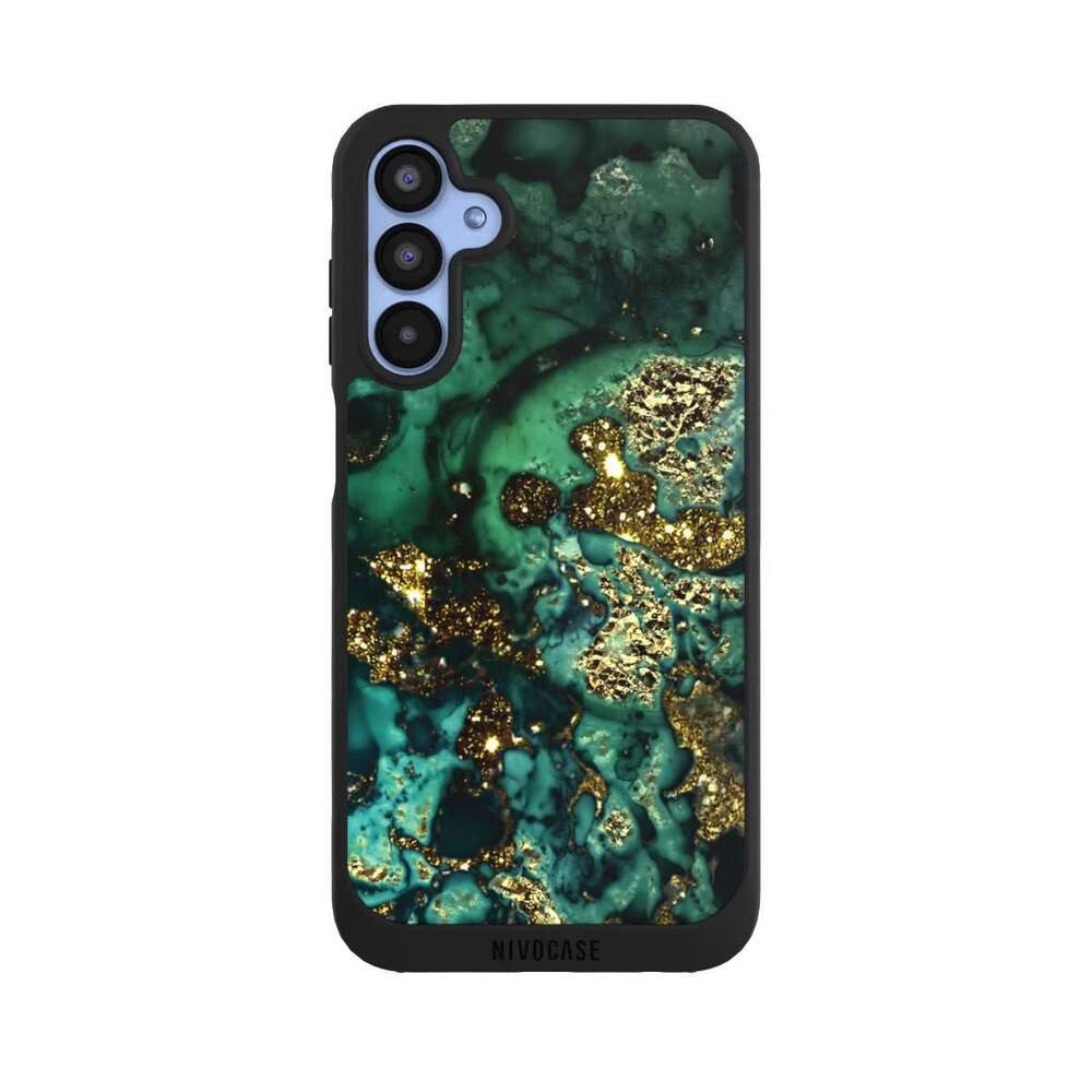 NIVOCASE Handyhülle Marmor Glitzer Look Muster Cyan Glitter Marble Look, Samsung Galaxy A15 5G Handyhülle Hülle NIVOpure Case Schwarz