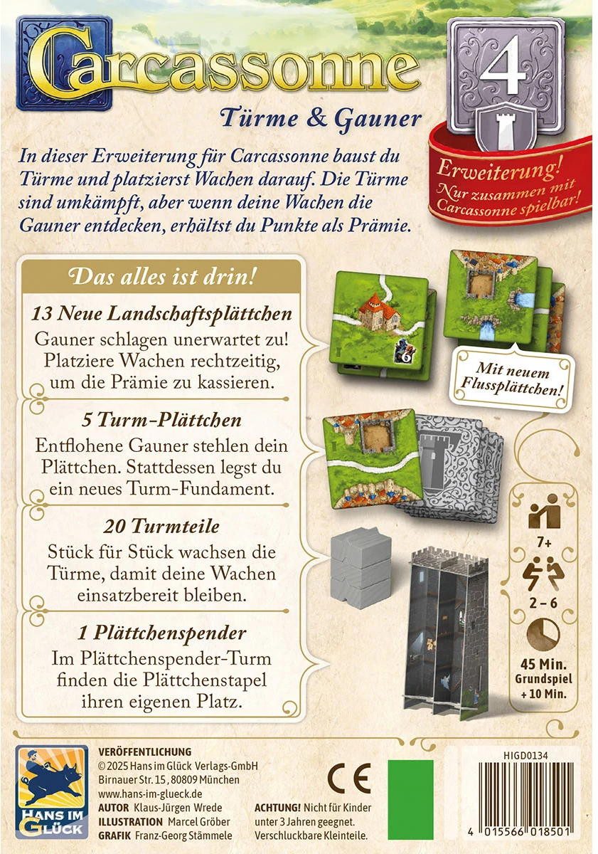 Hans im Glück Spiel Carcassonne 4. Erweiterung Türme & Gauner HIGD0134