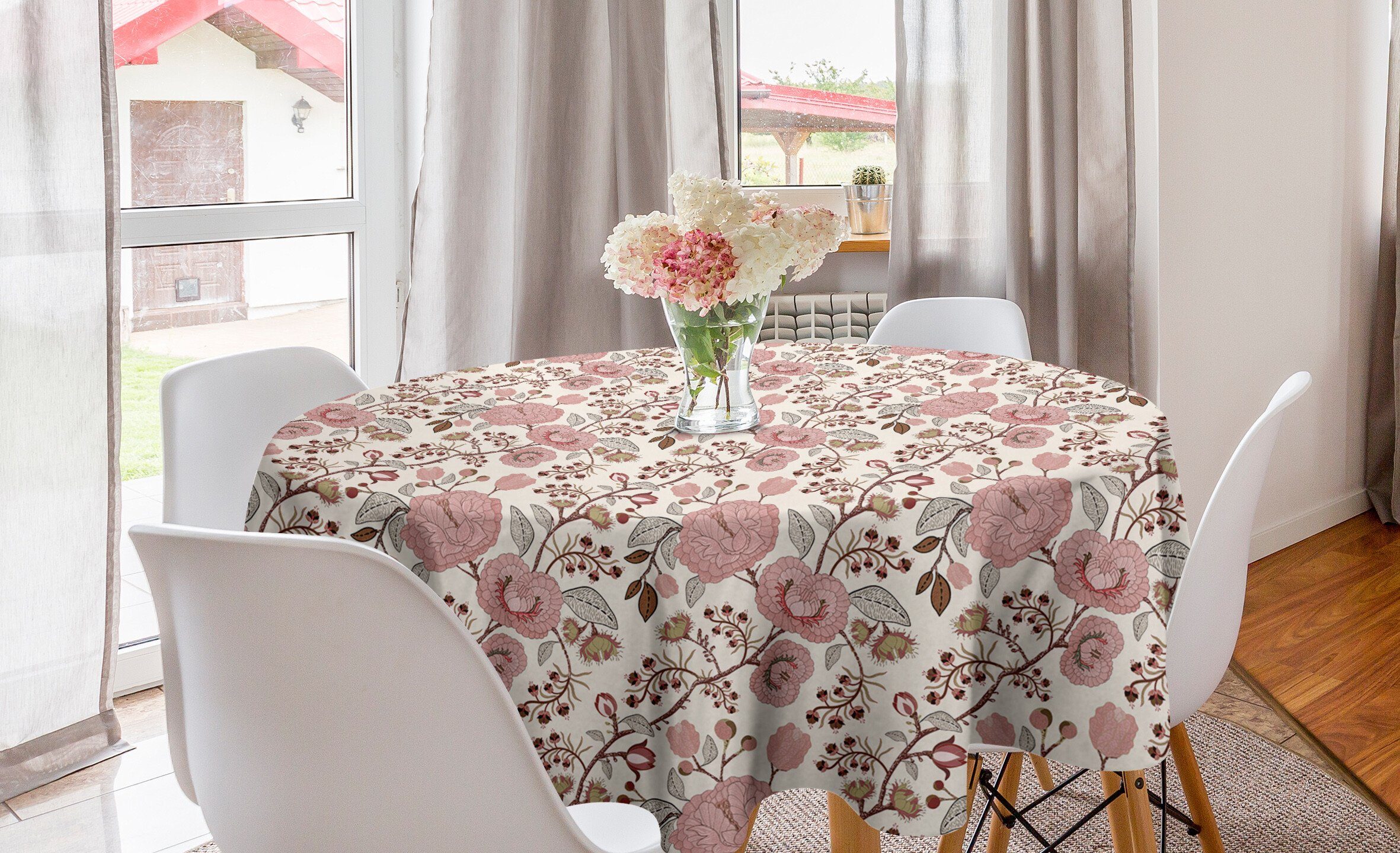 Abakuhaus Tischdecke Kreis Tischdecke Abdeckung für Esszimmer Küche Dekoration, Blumen Blühende Zweige Weinlese