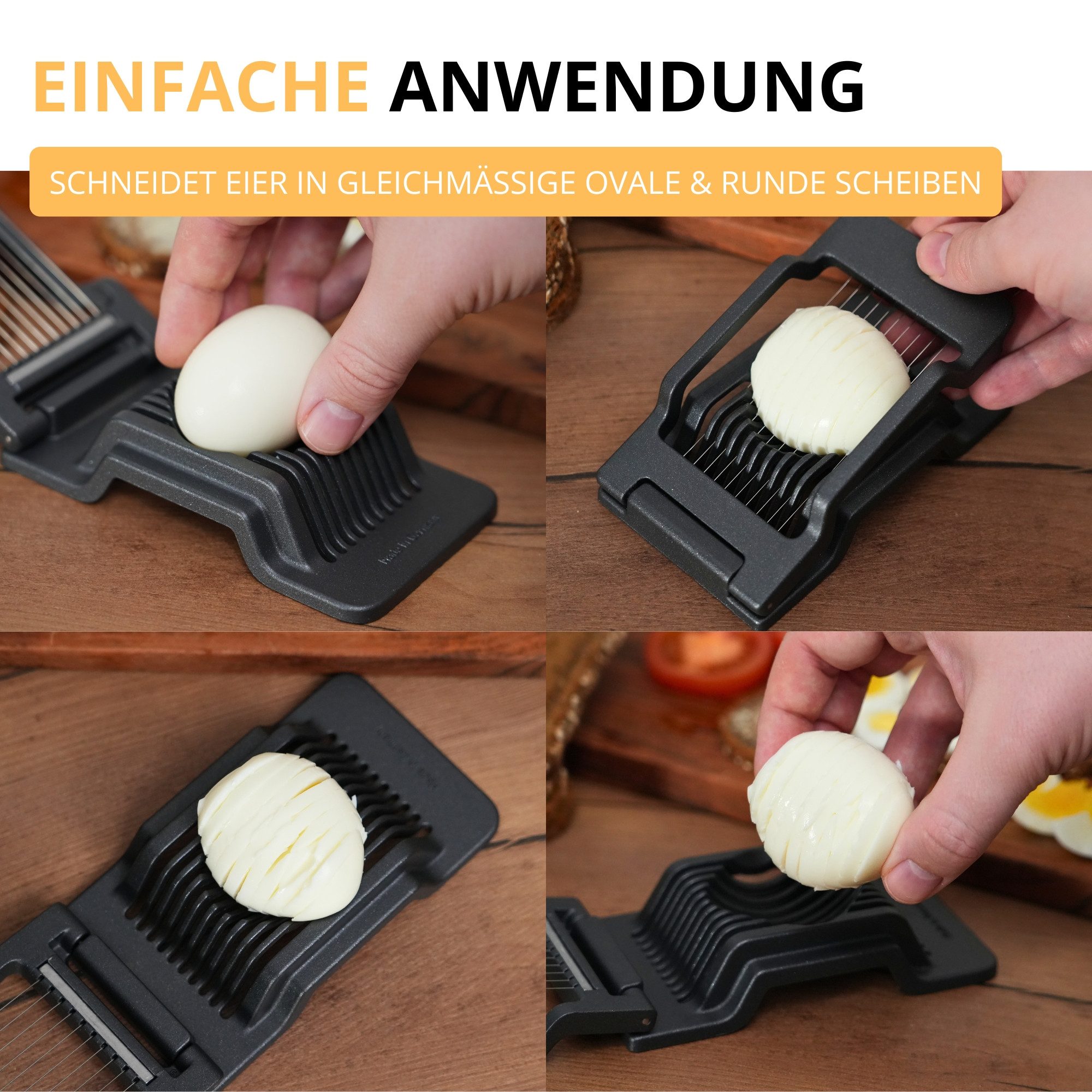 WESTMARK Eierschneider Justus Black Edition – Extra-Scharfe Edelstahldrähte, runde & ovale, griffige Haptik, spülmaschinengeeignet