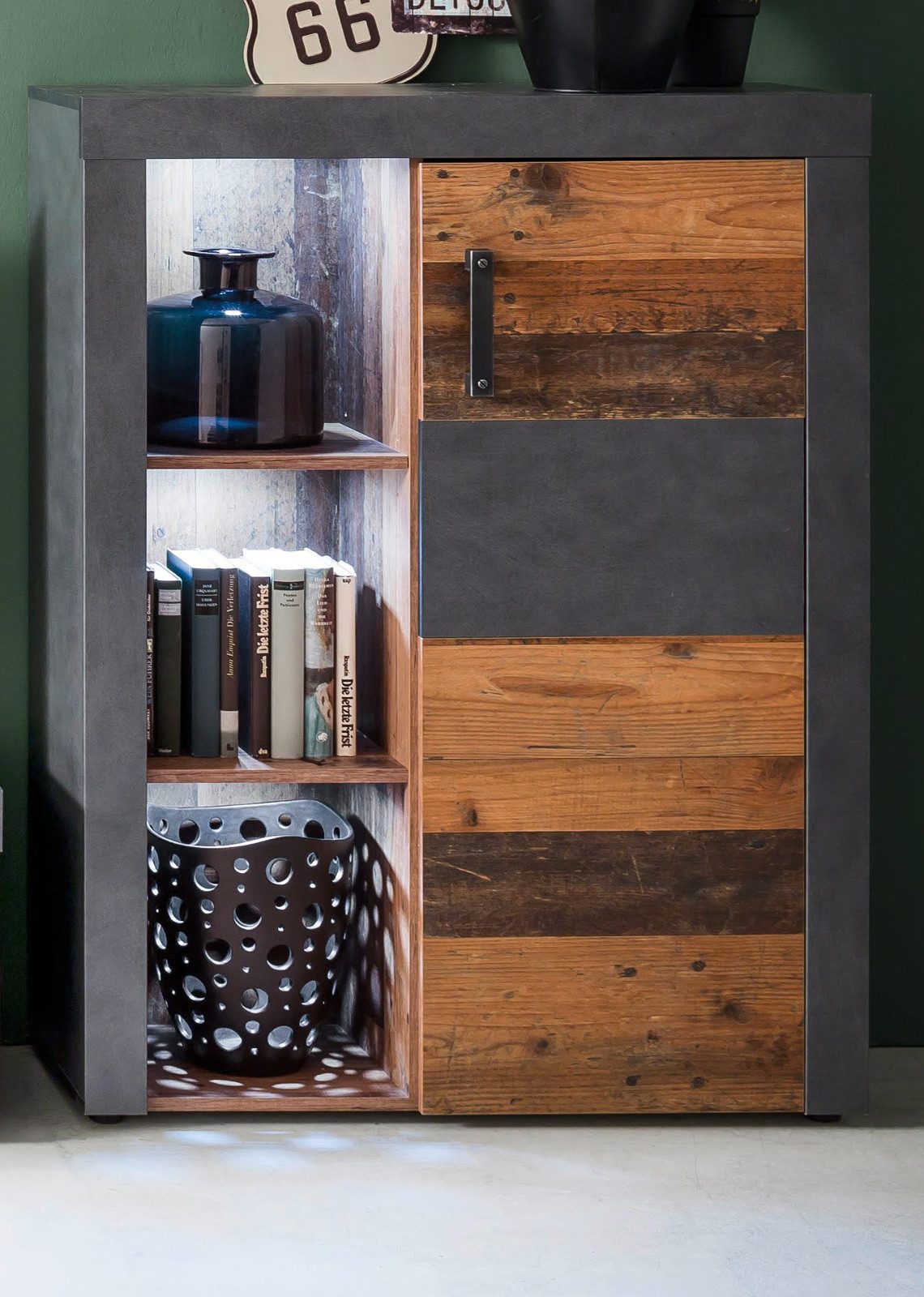 trendteam Mehrzweckschrank Indy (Kommode in Used Wood mit grau, 87 x 118 cm) Altholz Dekor