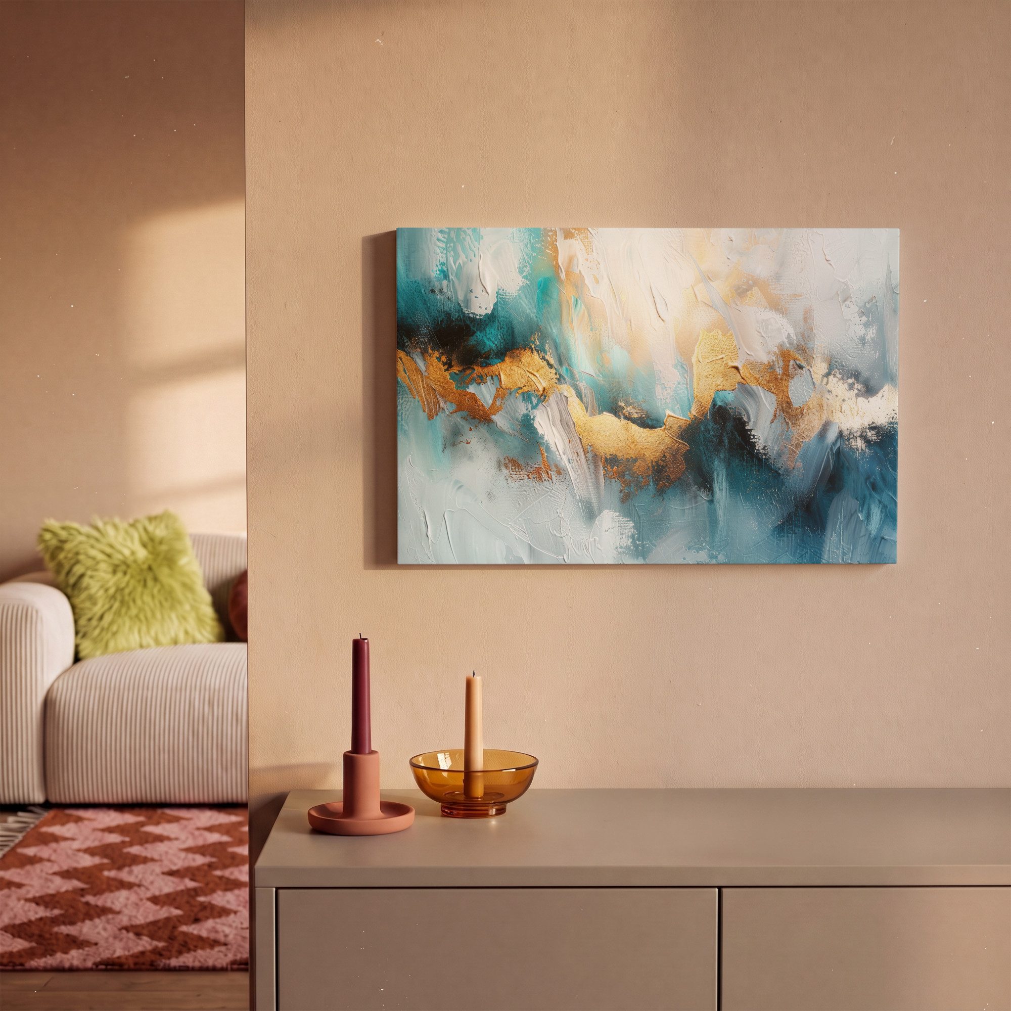 OneMillionCanvasses® Leinwandbild Abstrakt - Kunst - Gold - Blau, Fotodruck (1 St), Leinwand Bilder Klein, Wand Dekoration Aesthetic 30x20 cm – Bild 2 von 5
