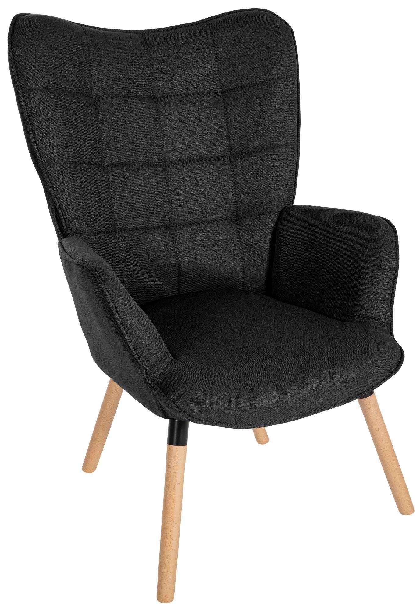 CLP Loungesessel Garding, Stuhl mit Stoff-Bezug und Gestell aus Buchenholz schwarz
