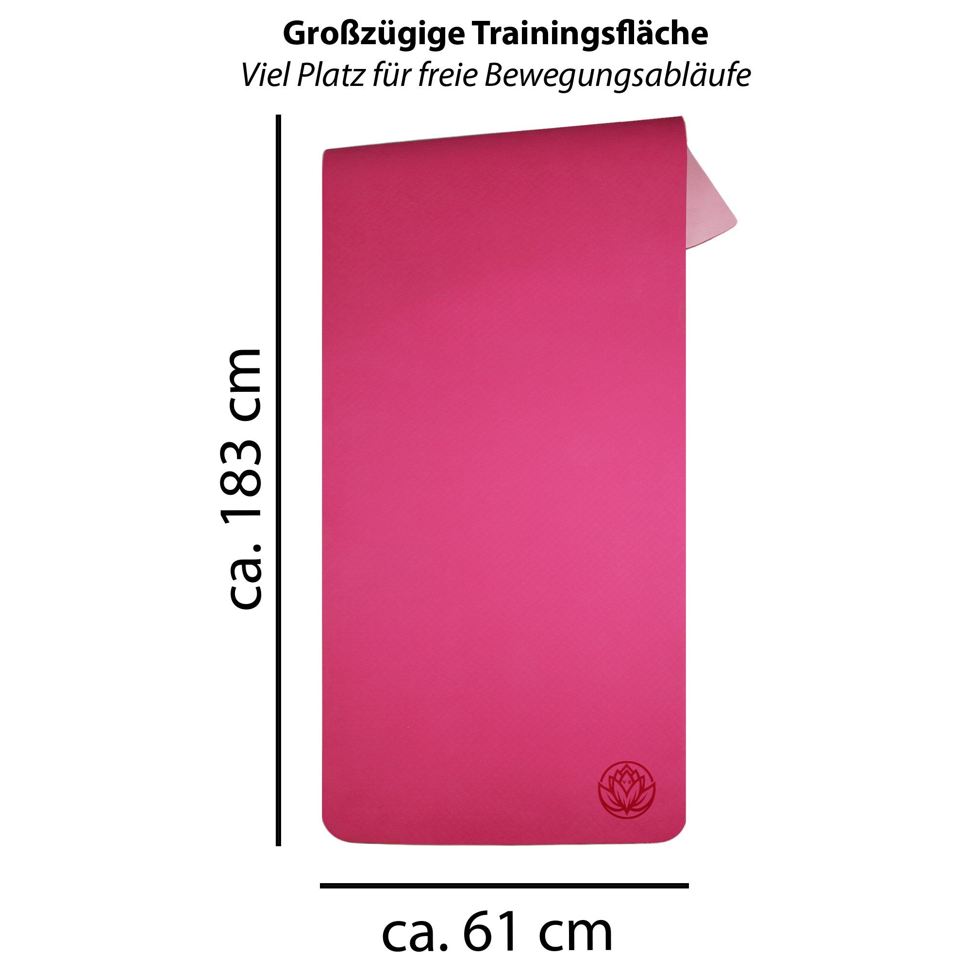 VonBueren Yogamatte rutschhemmend ca. 183x61cm Yoga Matte Pilates-Gymnastikmatte, rutschhemmende Oberfläche, inklusive Transporttasche
