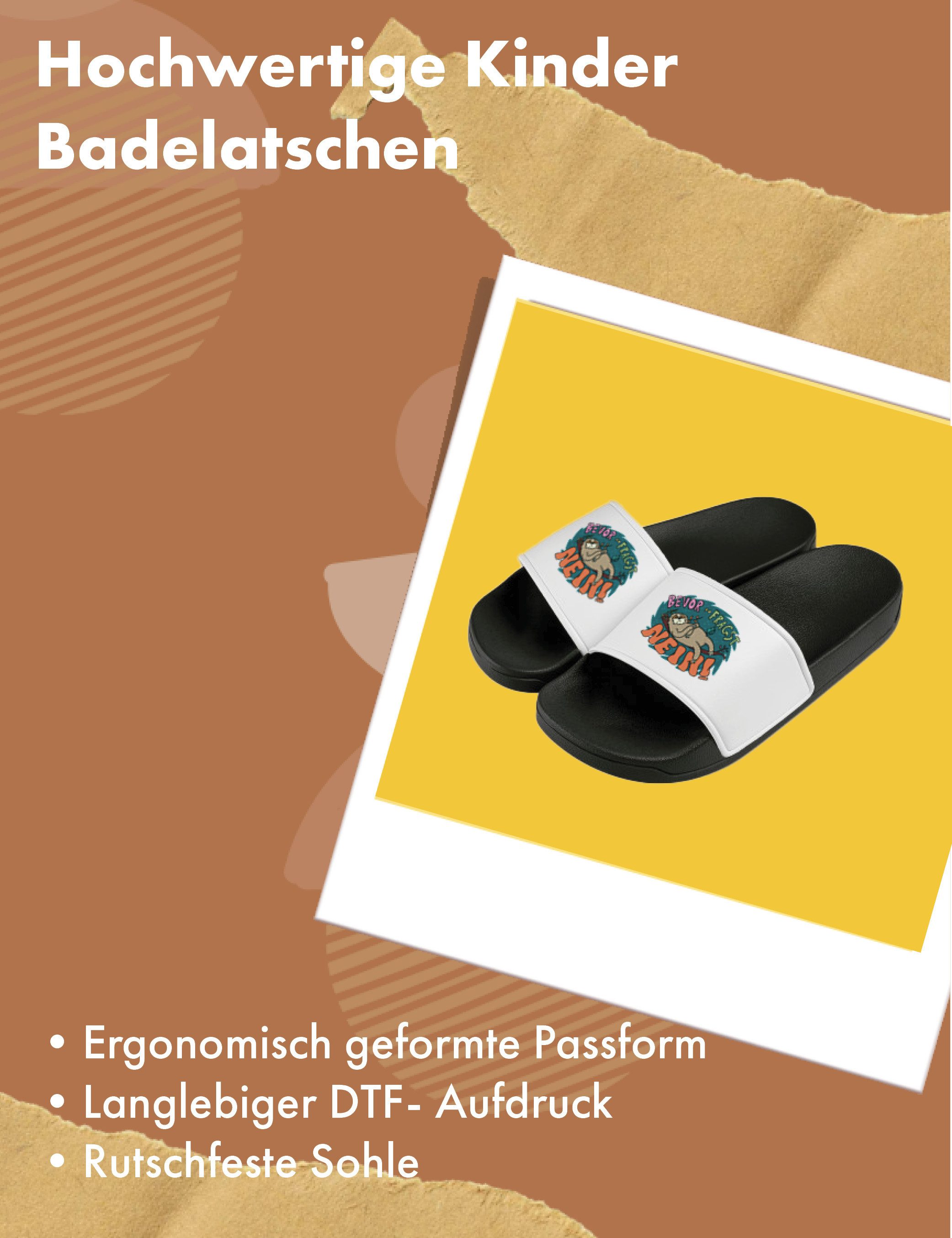 Youth Designz Kinder Badelatschen "Faultier Nein" Fun-Print lustig Geschenk Badeschuh mit witzigen Aufdruck für Jungen und Mädchen