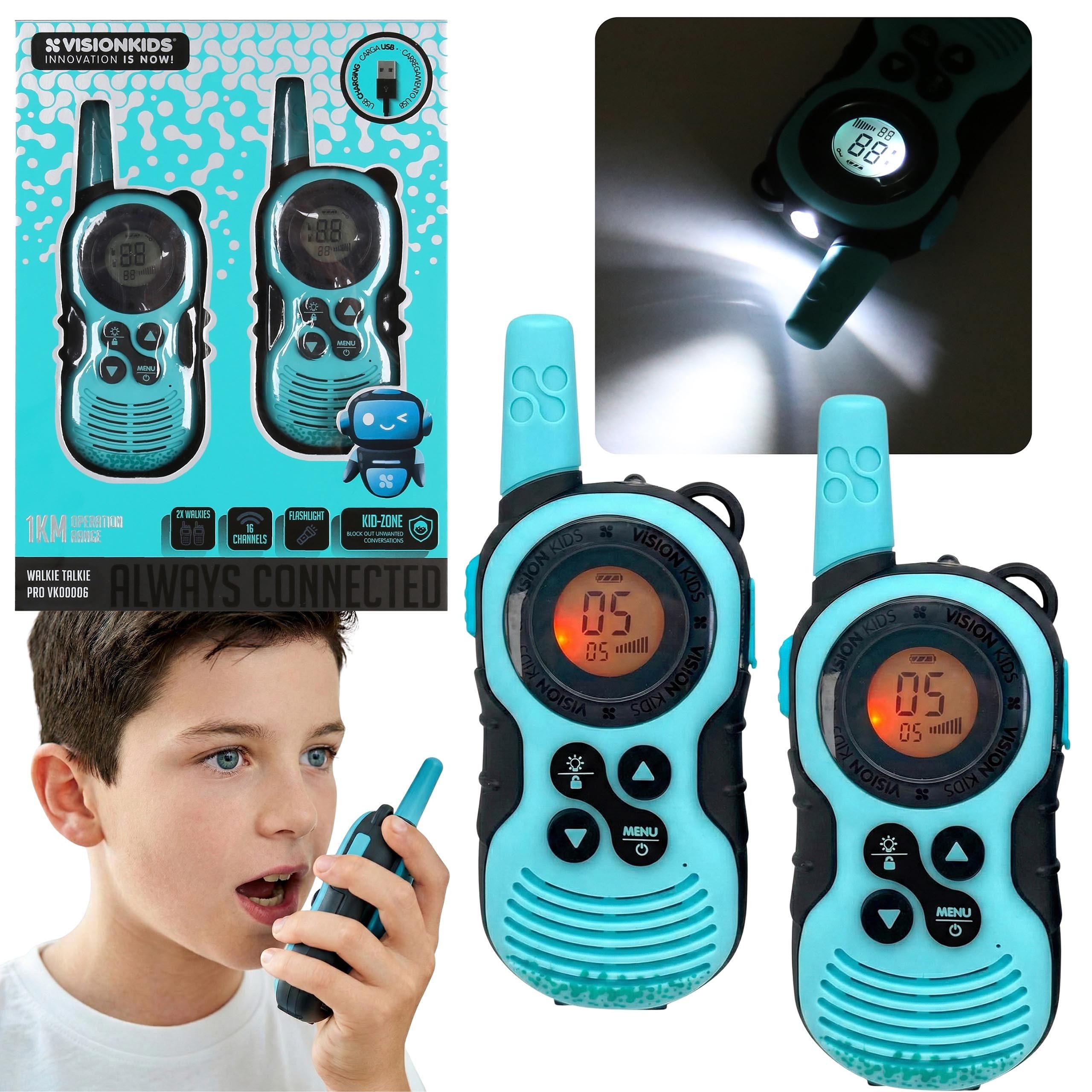 Sarcia.eu Walkie Talkie Walkie-Talkies für Kinder – 2er-Set mit LED & 1 km Reichweite