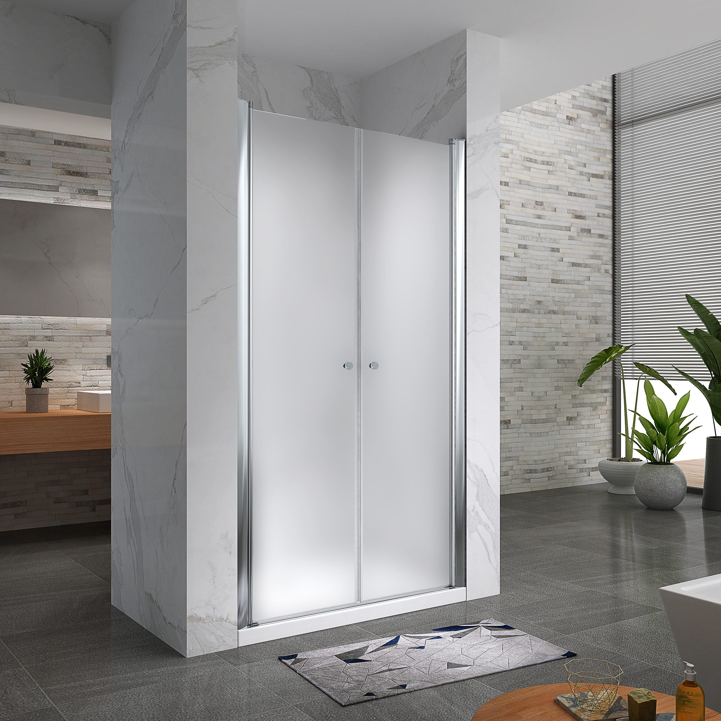 i-flair Dusch-Doppelflügeltür Duschtür Lima mit Pendeltüren aus satiniertem 6 mm ESG Sicherheitsglas, 68x195 cm