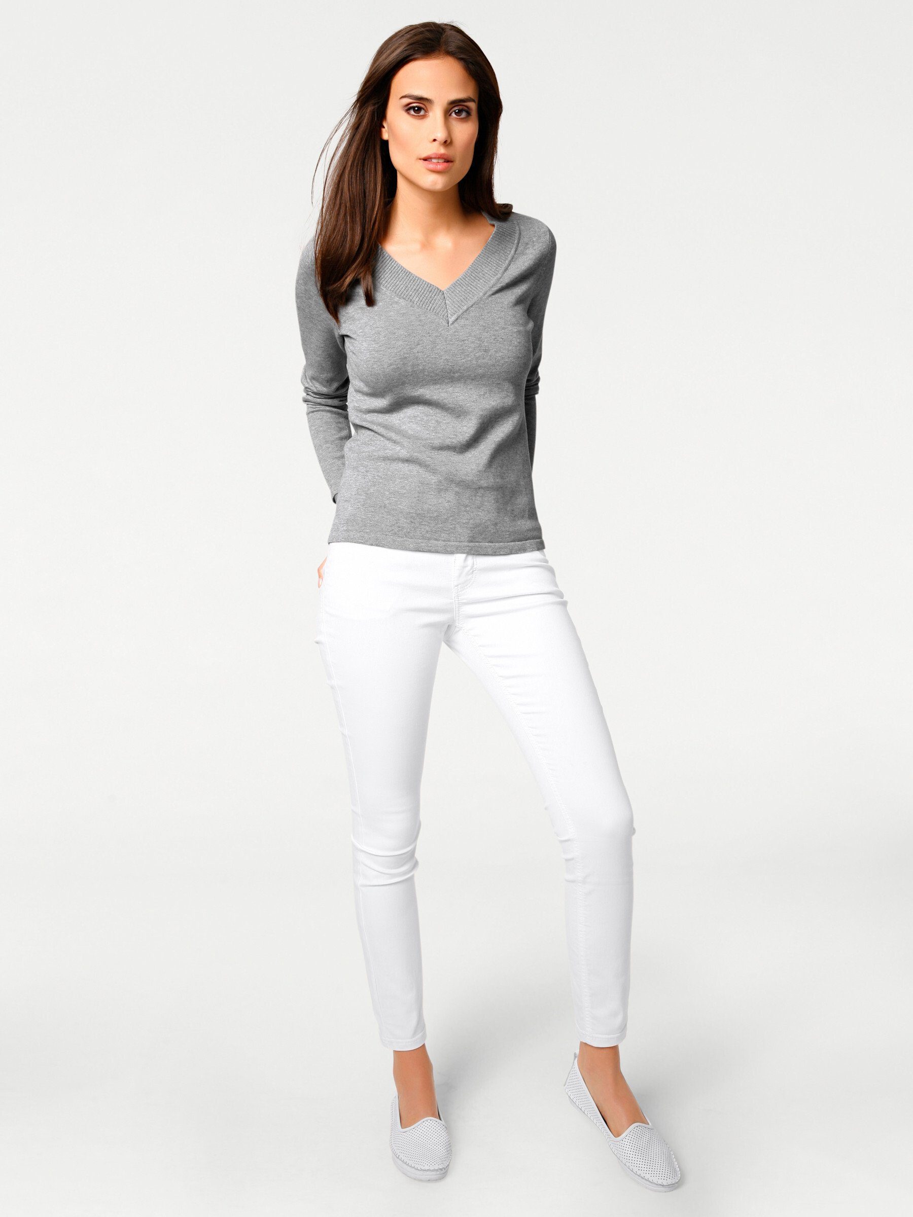 heine Strickpullover V-Pullover Langarm Feinstrick