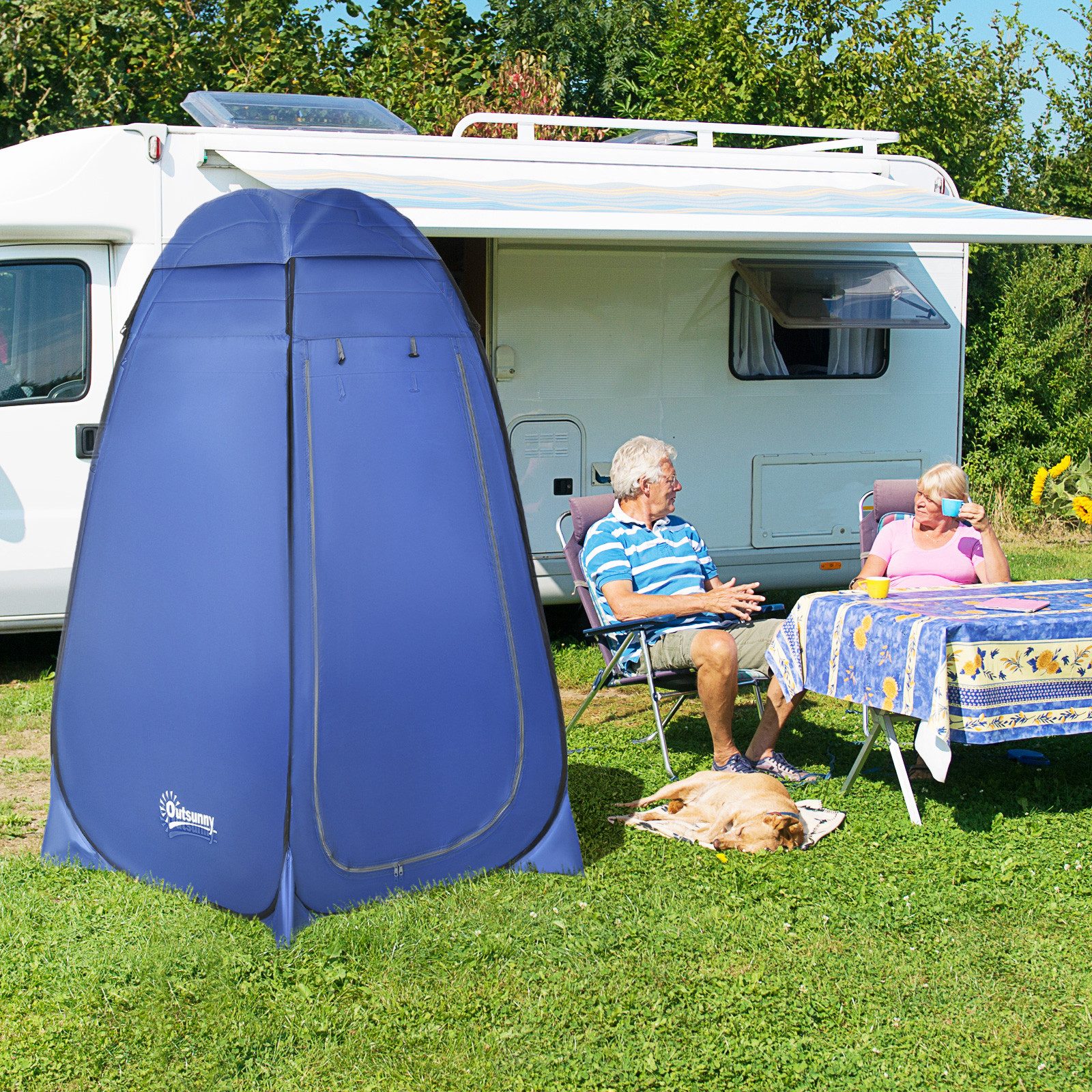 Outsunny Faltzelt Pop-up, tragbare mit Tragetasche, Fenster, mobile Umkleidezelt, Personen: 2 (Toilettenzelt, 1 tlg., Duschzelt), für Garten, Balkon, Blau