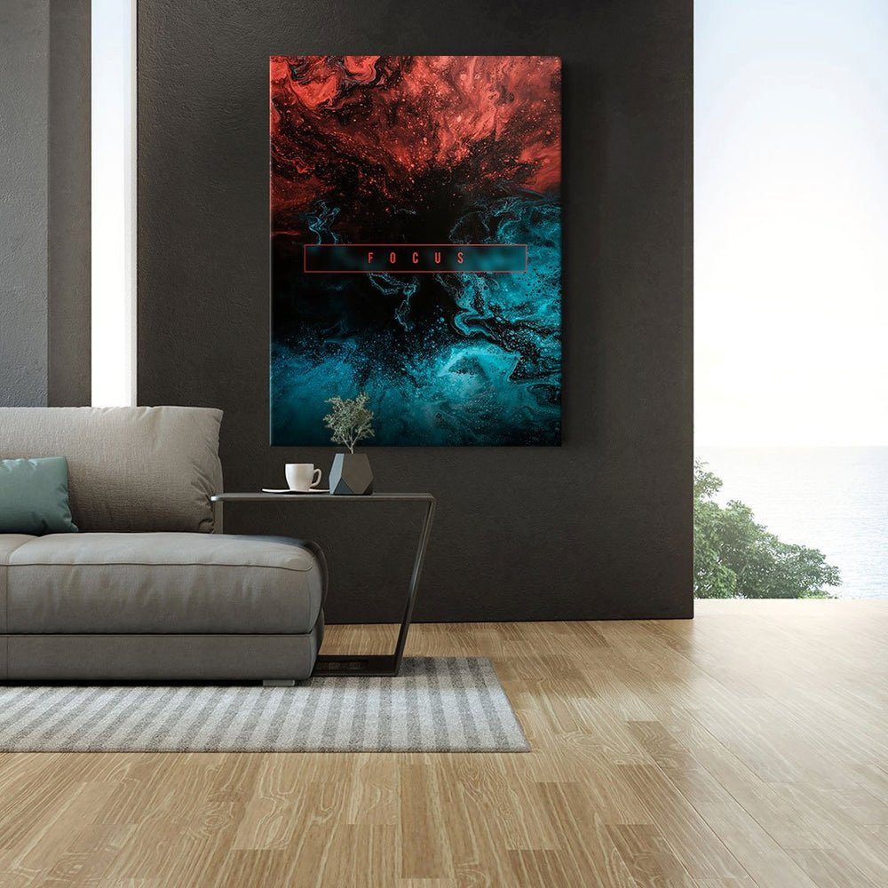 braun Englisch, schwarz blau DOTCOMCANVAS® Leinwandbild, fokus Rahmen Wandbild FO abstrakt wandbilder schwarzer flüssigkeit