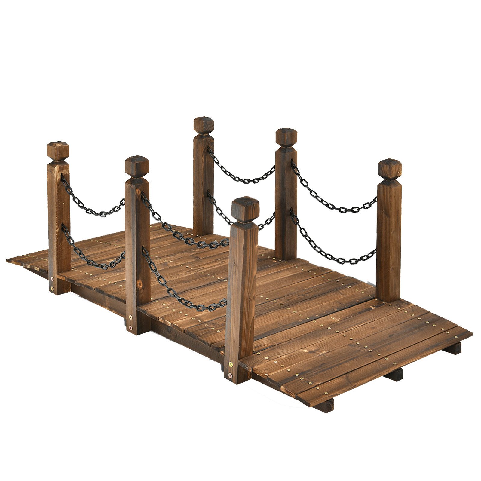 KOMFOTTEU Zierbrücke Holzbrücke, 150 x 67 x 55cm, aus Fichtenholz und Eisen günstig online kaufen