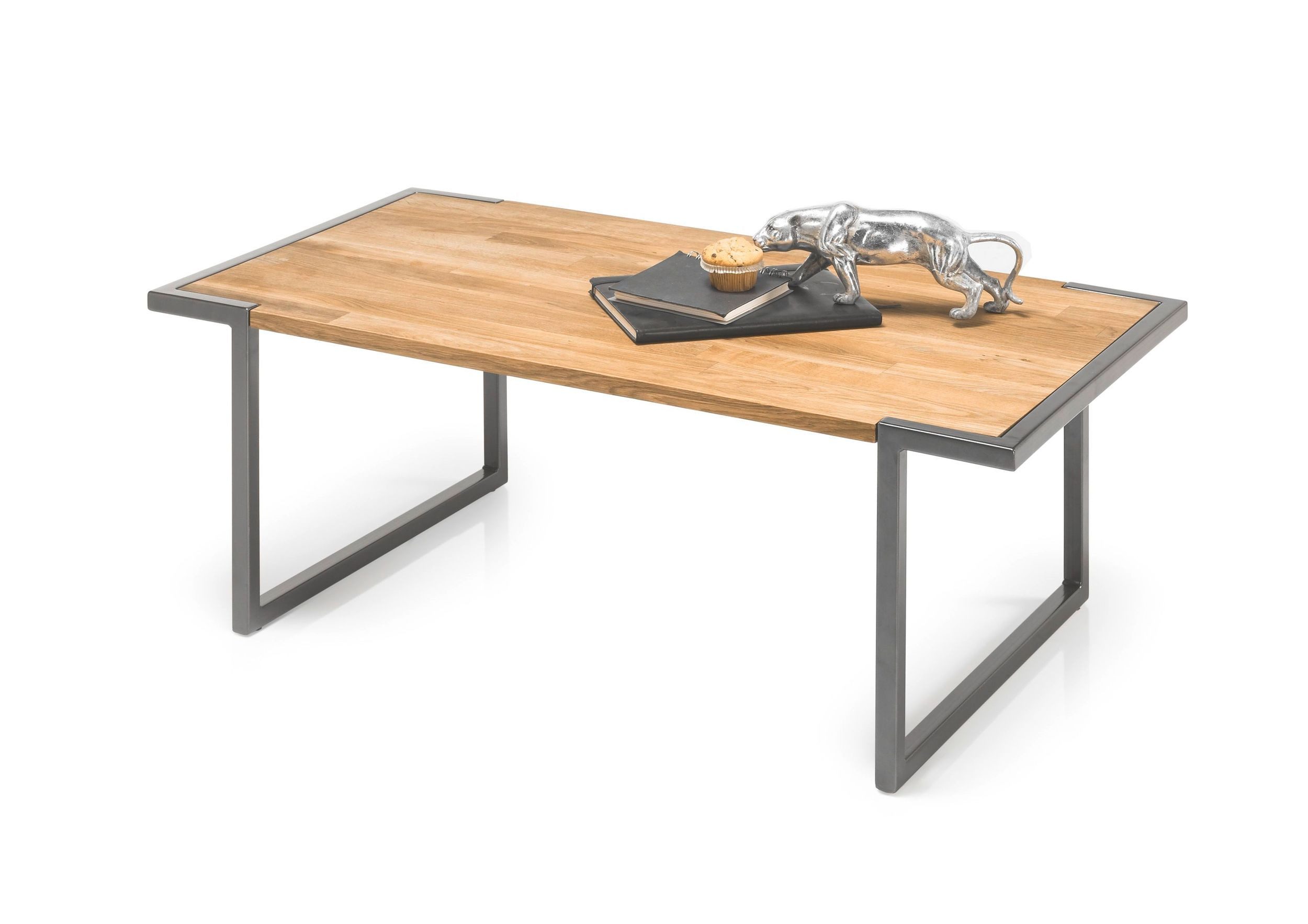 Bega Consult Couchtisch Couchtisch VANCOUVER 110 x 60 Eiche Massivholz mit Metallgestell