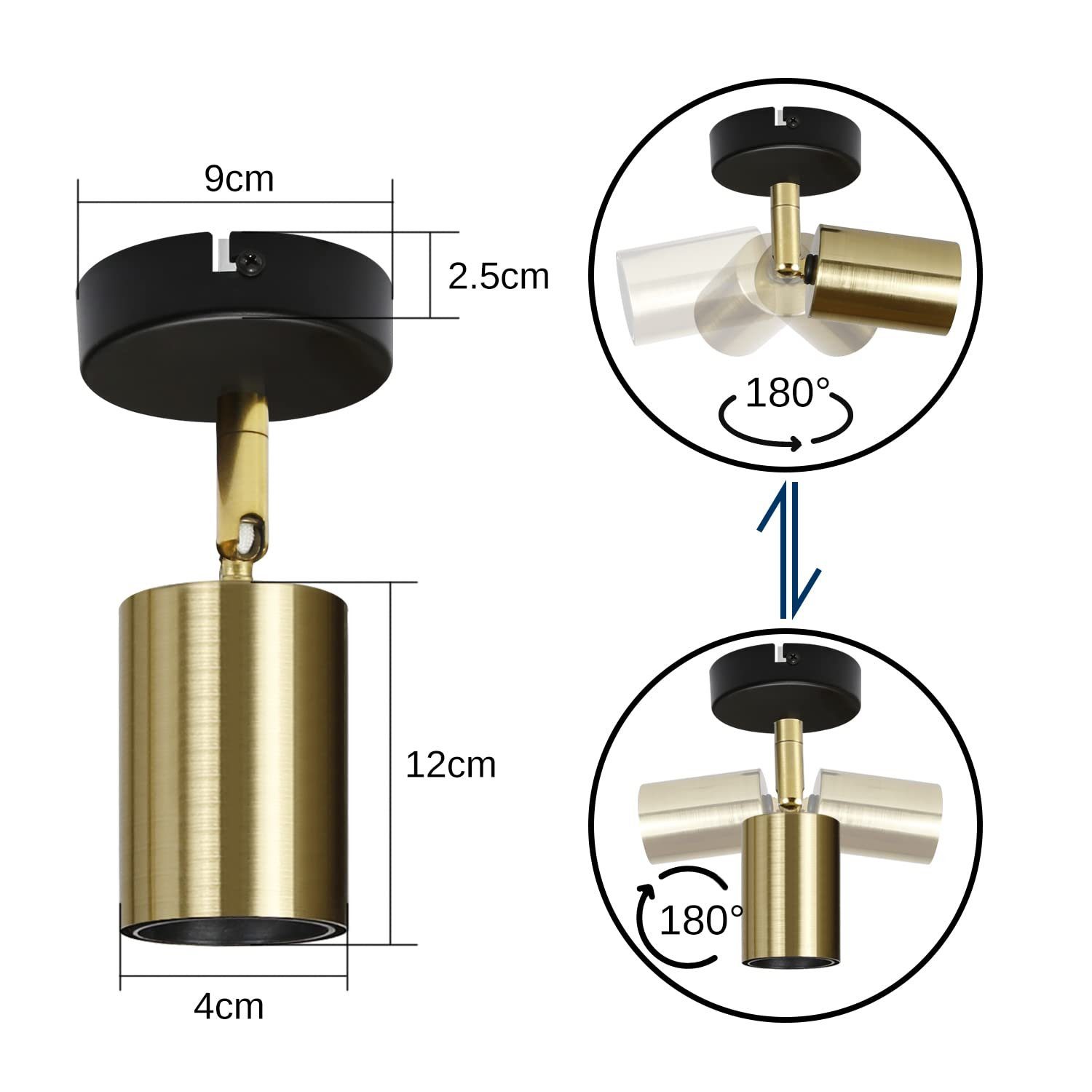 E27 ohne Hängend Leuchtmittel, und Spot, Schwarz Deckenleuchten 1 Vintage ZMH gold 1 Flammig Schwarz-Gold, Deckenstrahler