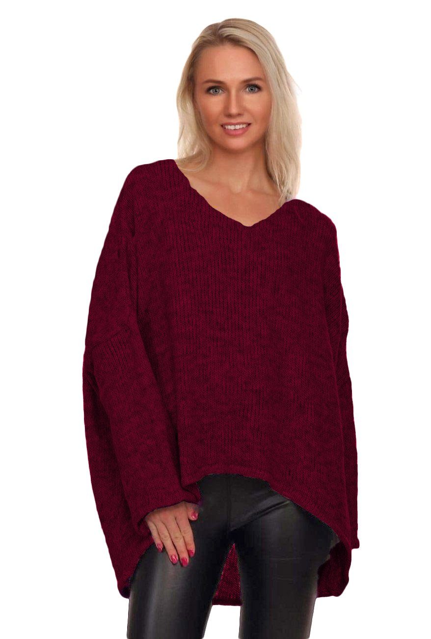 Charis Moda Strickpullover V-​Ausschnitt im Oversized Look vorne kurz hinten lang