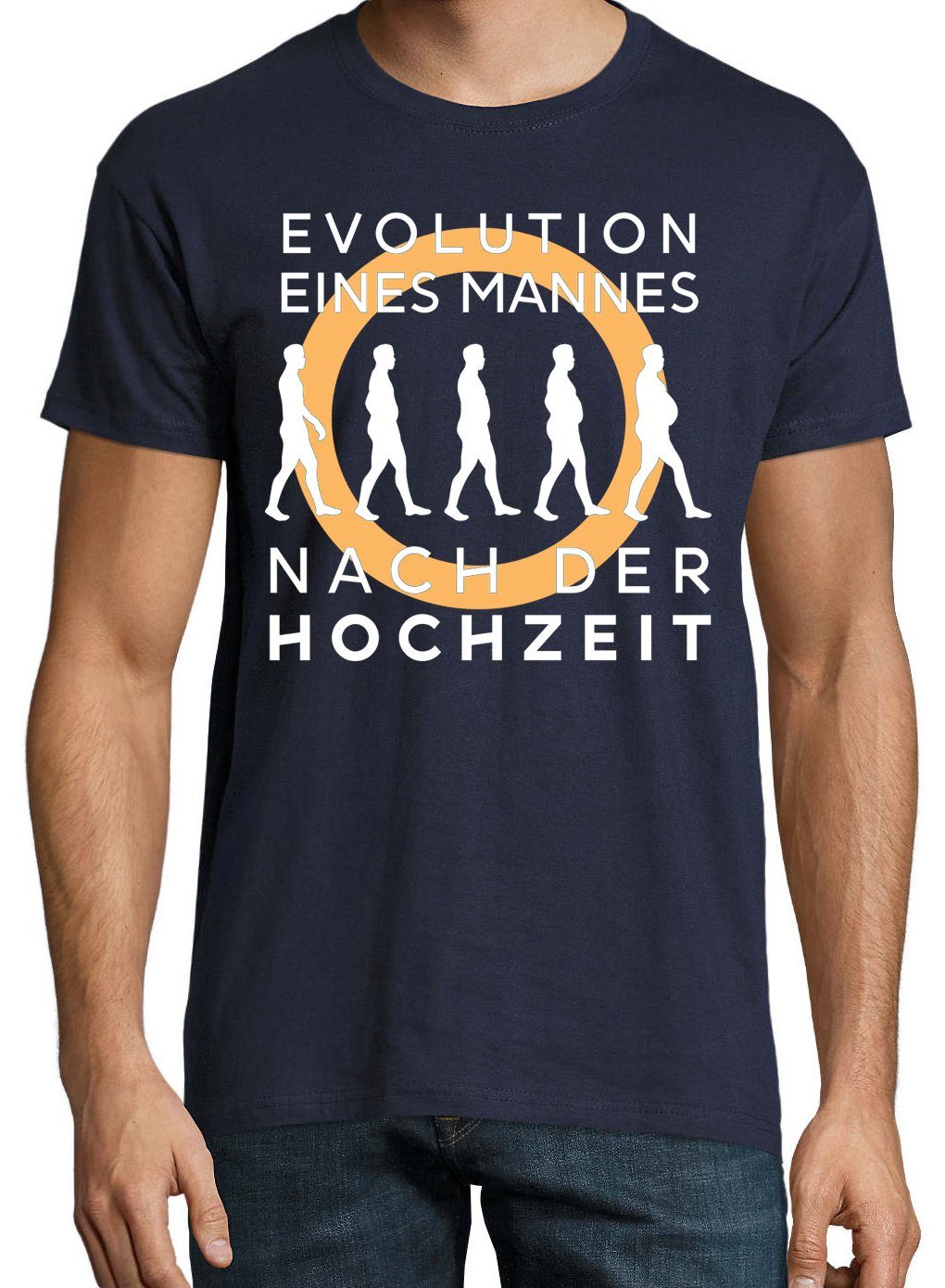 trendigem Hochzeit Navyblau Youth Frontprint T-Shirt mit Herren der Evolution Shirt nach Designz