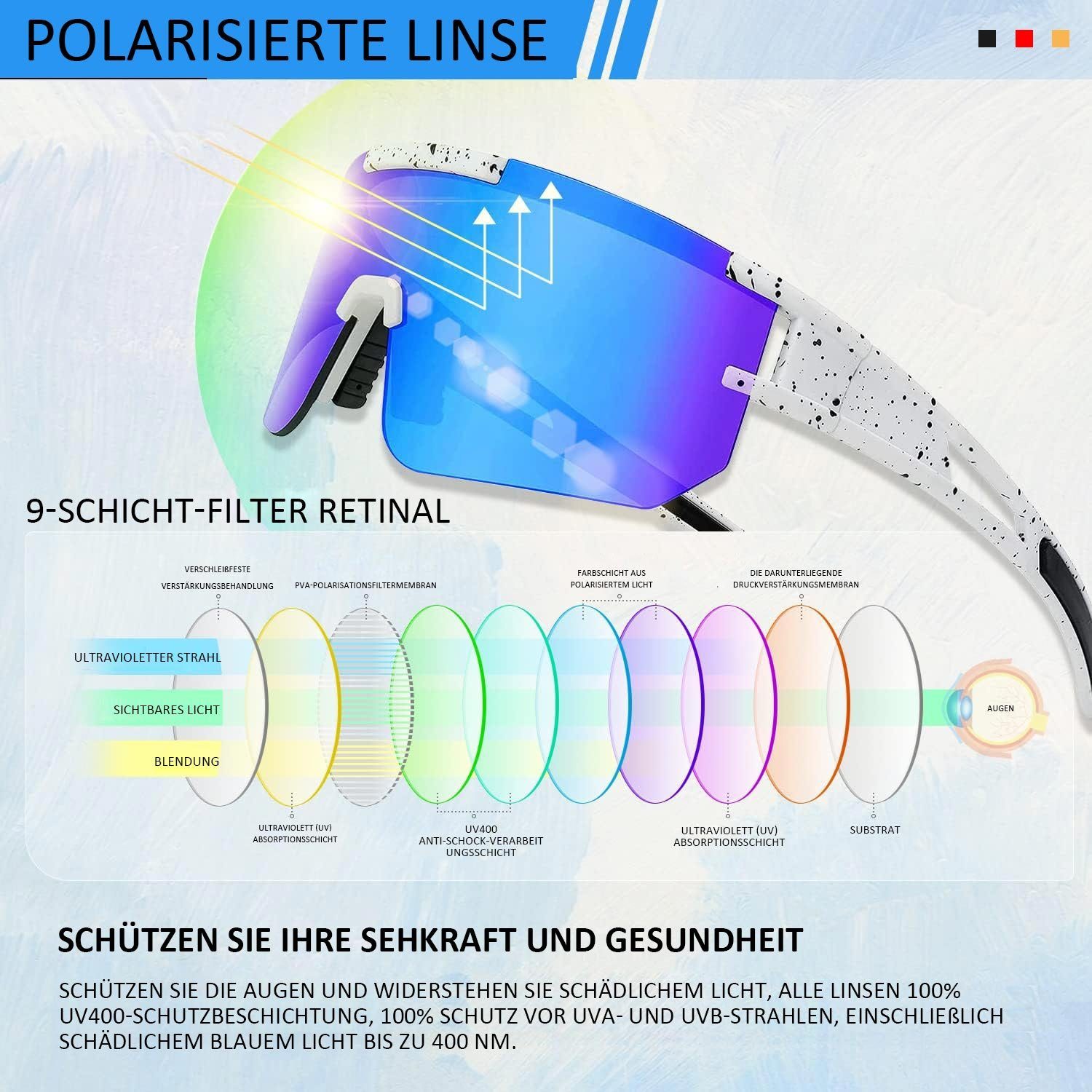 MAGICSHE Schutz Weiß Polarisierte Sonnenbrille, Fahrradbrille UV400- Maximaler