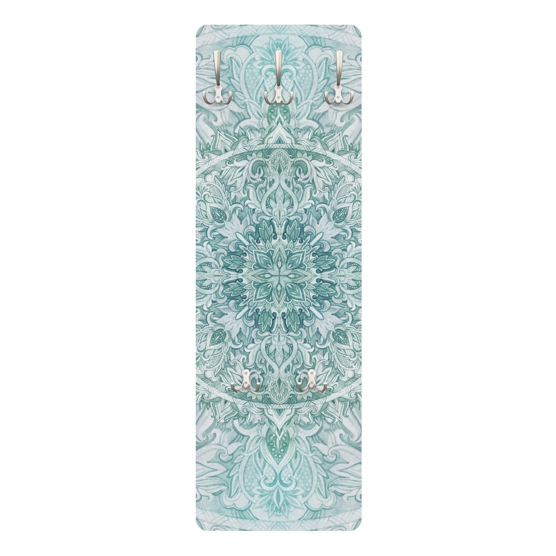 Bilderdepot24 Garderobenpaneel türkis Muster Spirituell Mandala Aquarell Ornament Muster türkis (ausgefallenes Flur Wandpaneel mit Garderobenhaken Kleiderhaken hängend), moderne Wandgarderobe - Flurgarderobe im schmalen Hakenpaneel Design