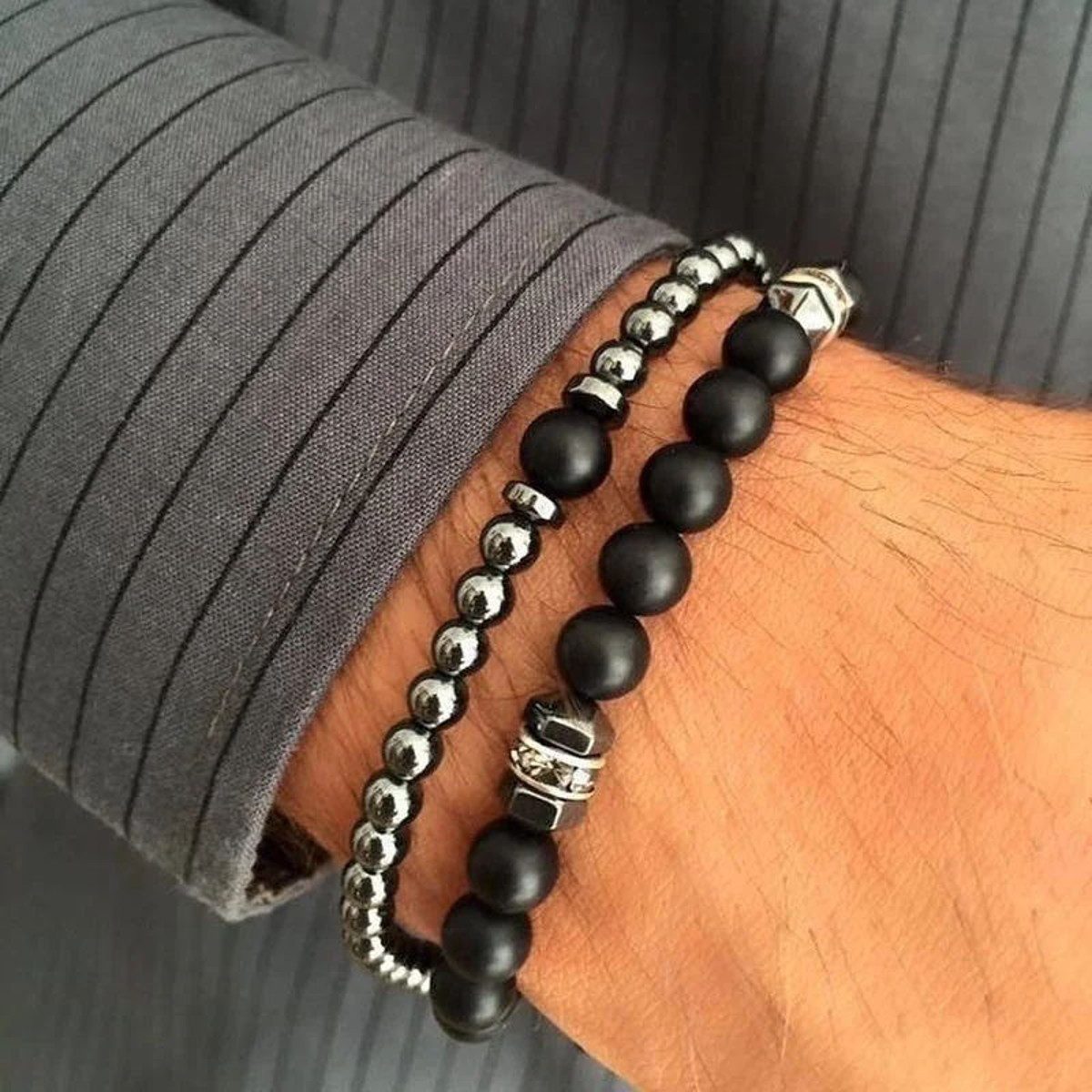 KARMA Perlenarmband Set Armband Schwarz Silber günstig online kaufen