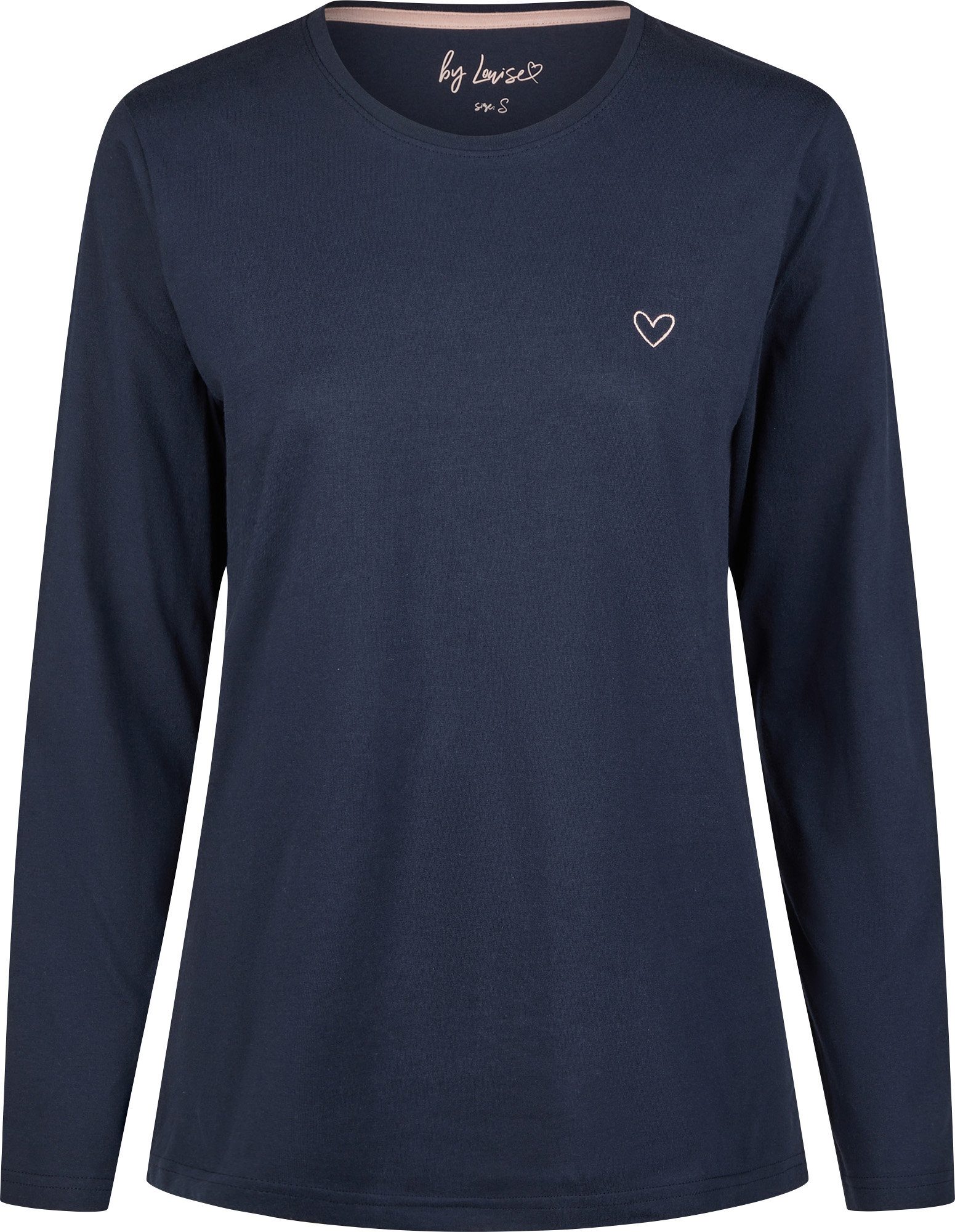 By Louise Pyjamaoberteil Damen-Langarmshirt mit Herz Single-Jersey Uni
