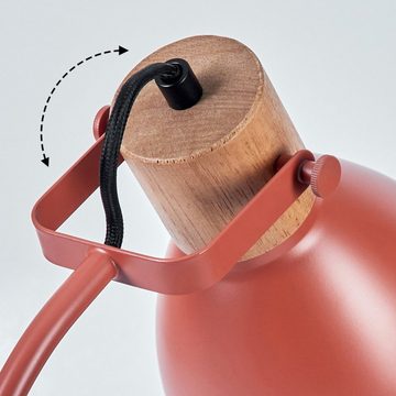 hofstein Tischleuchte moderne Tischlampe aus Metall/Holz in Rot/Natur, ohne Leuchtmittel, mit Schirm (15cm) und Schalter, Höhe max. 51cm, 1x E27