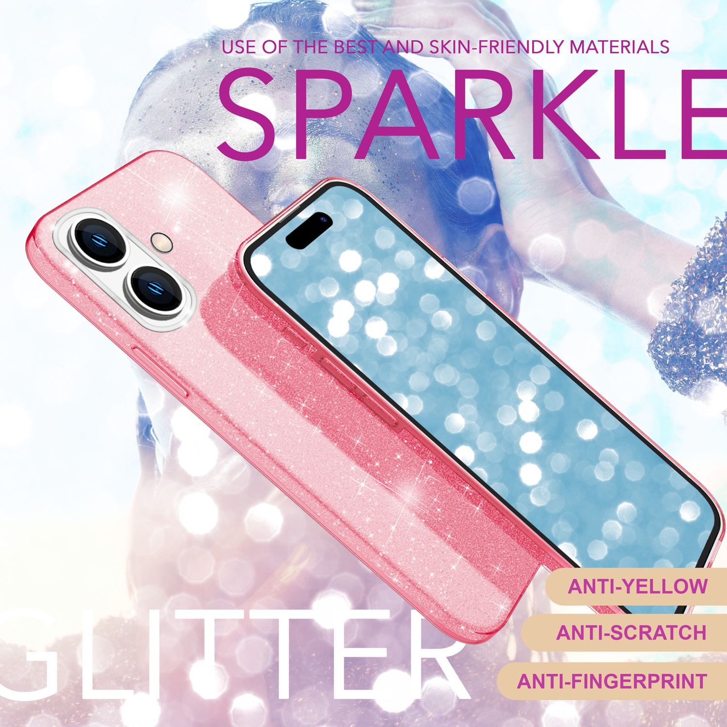 Nalia Smartphone-Hülle Apple iPhone 16, Glitzer Silikon Hülle / Verstärktes Glitter Cover / Glänzendes Case