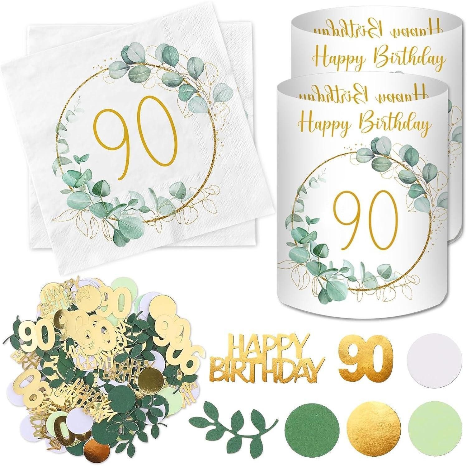 LuxusKollektion Tischdecke 90 Geburtstag Deko Set Grün Eukalyptus