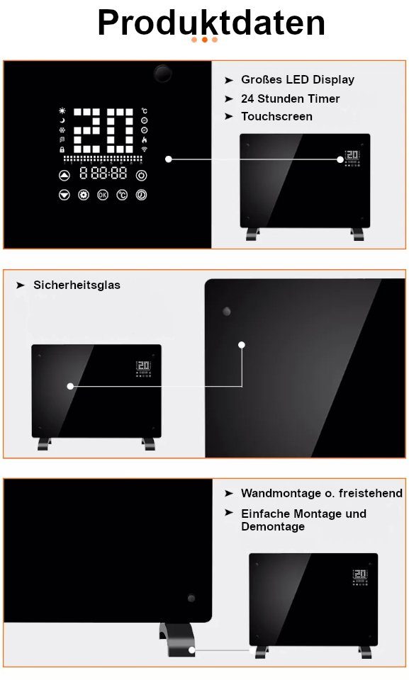 MMXX Elektro-Heizkörper Elektroheizung, Standfüße, Konvektor-Heizung 2000W mit Smarthome