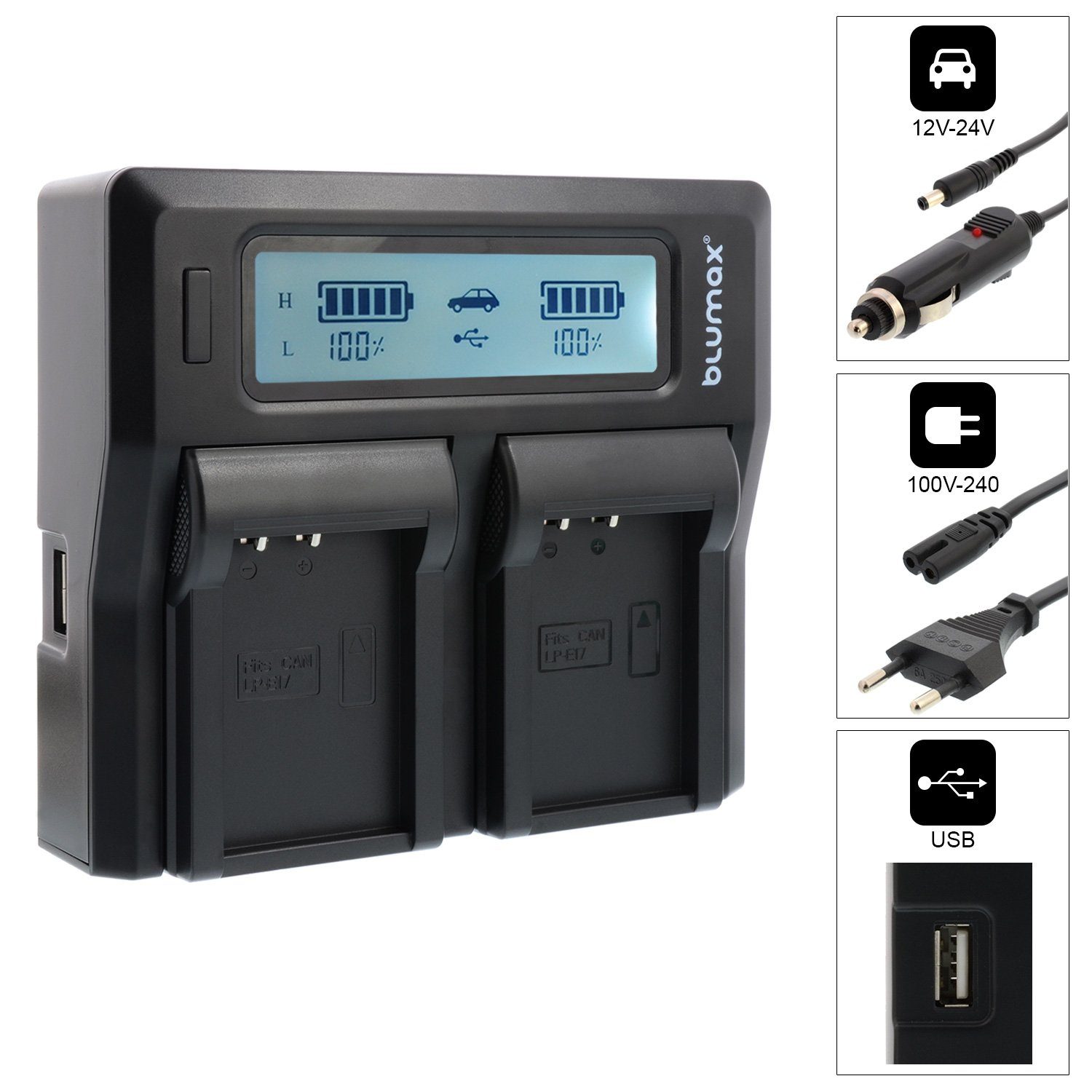 LP-E17 R50 Kamera-Akku Set Lader USB Typ-C EOS Blumax für 1000 mAh 760D mit Canon