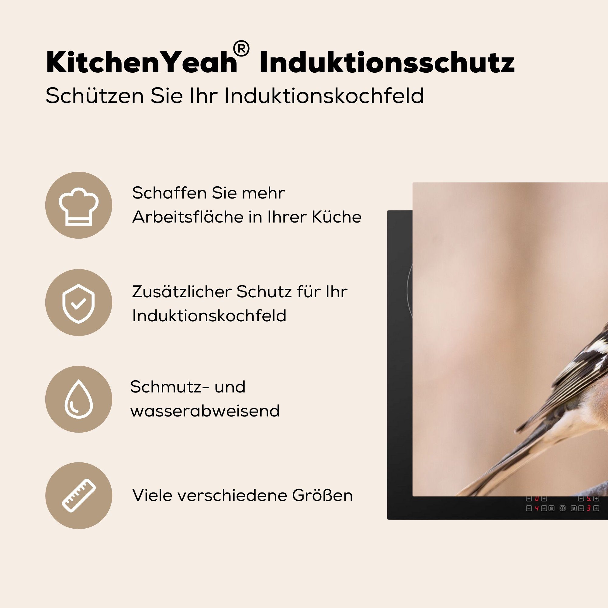 - Ceranfeldabdeckung, Vinyl, Vogel für küche Fink, - Herdblende-/Abdeckplatte (1 MuchoWow 81x52 tlg), Tiere cm, Arbeitsplatte