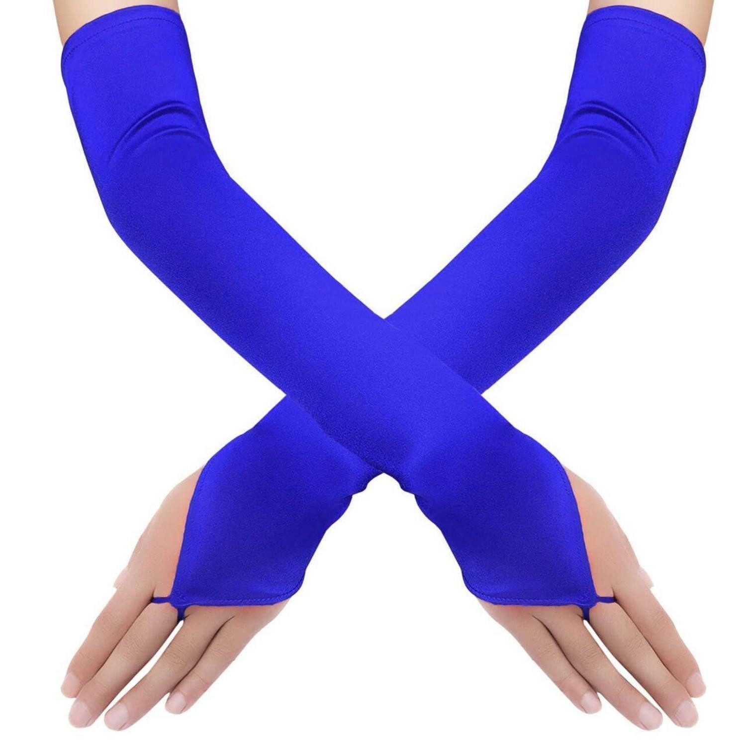 LuxusKollektion Abendhandschuhe Handschuhe Fingerlos Lang Satin Blau (1-St)