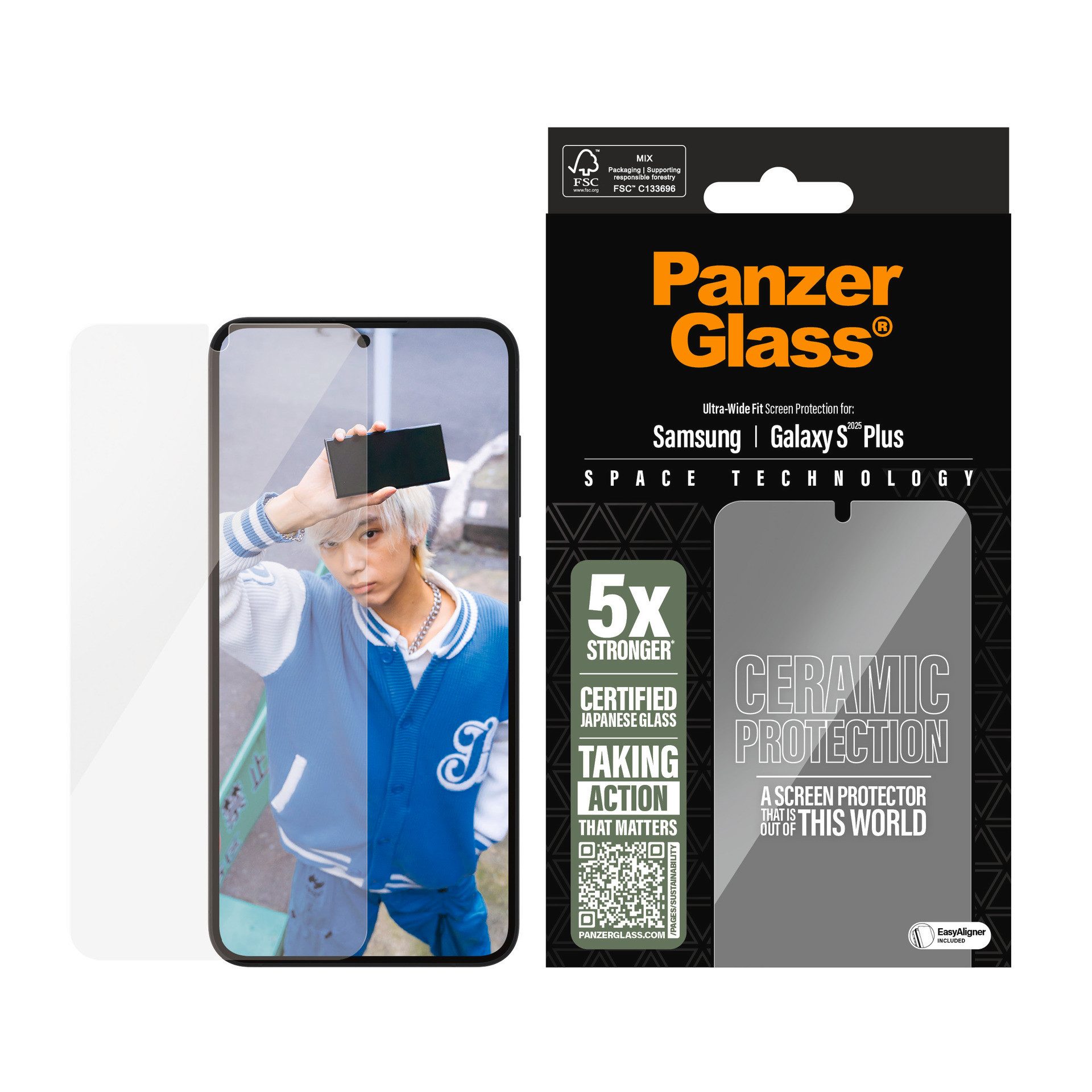 PanzerGlass Displayschutzglas Ultra-Wide Fit Ceramic Screen Protection für Samsung Galaxy S25+, Displayschutzfolie, Schutzfolie, Bildschirmschutz, kratz- & stoßfest