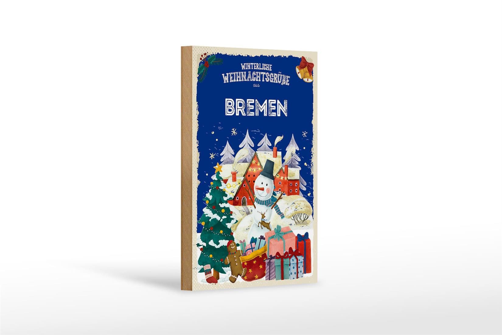 Femer GmbH Holzbild Weihnachtsgrüße aus BREMEN 12x18 cm, Feste und Feiertage (1 St), Glatte Holzfaserplatte (MDF), vorn beschichtet